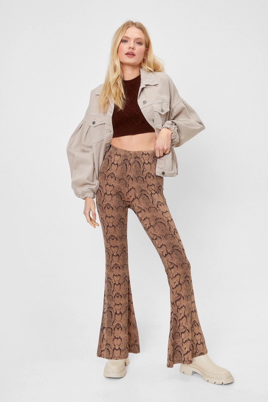 Natural beige Snake That Ass High-Waisted Flare Pants image number 1
