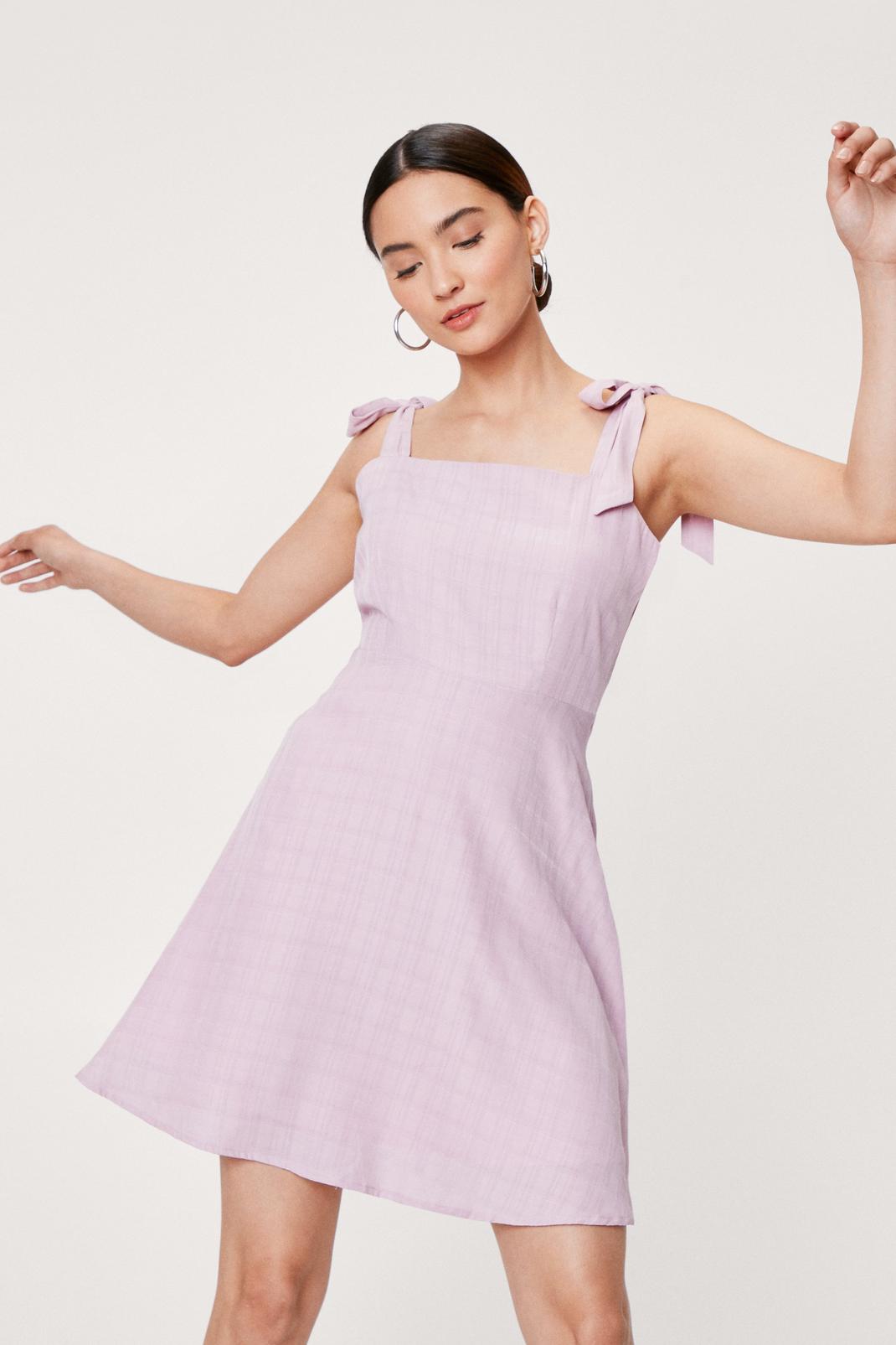 Pink Petite Tie Shoulder Check Design Mini Dress image number 1