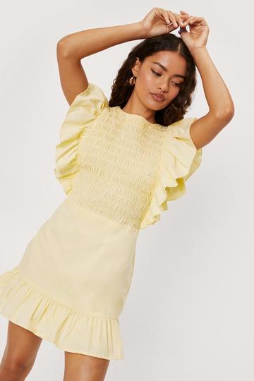 Petite Shirred Ruffle Mini Dress lemon