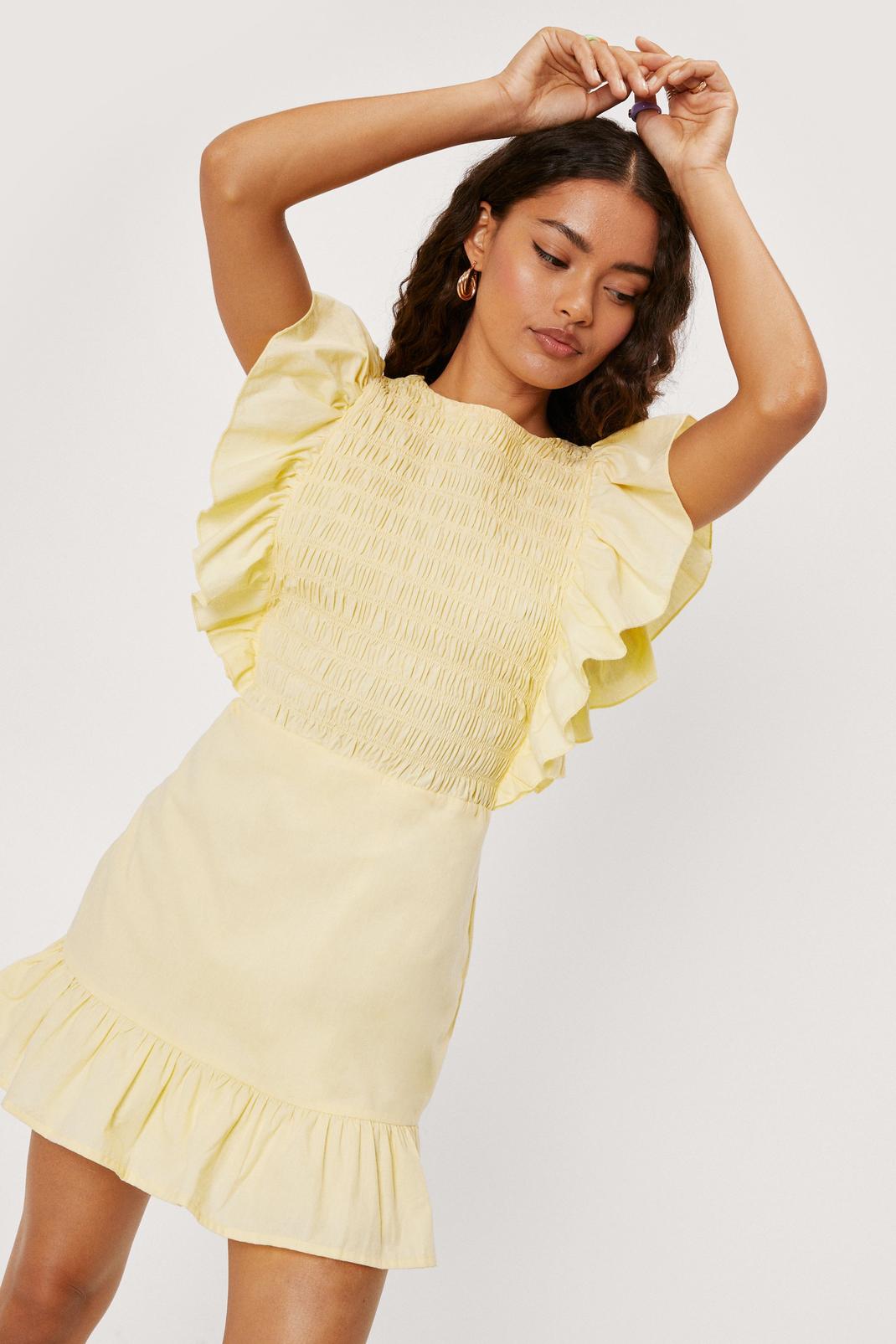 Lemon Petite Shirred Ruffle Mini Dress image number 1