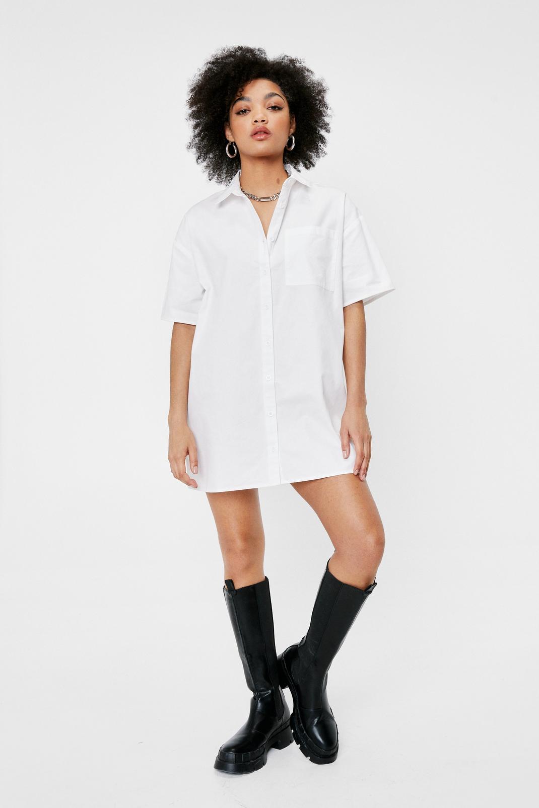 White Petite Boxy Short Sleeve Shirt Dress image number 1