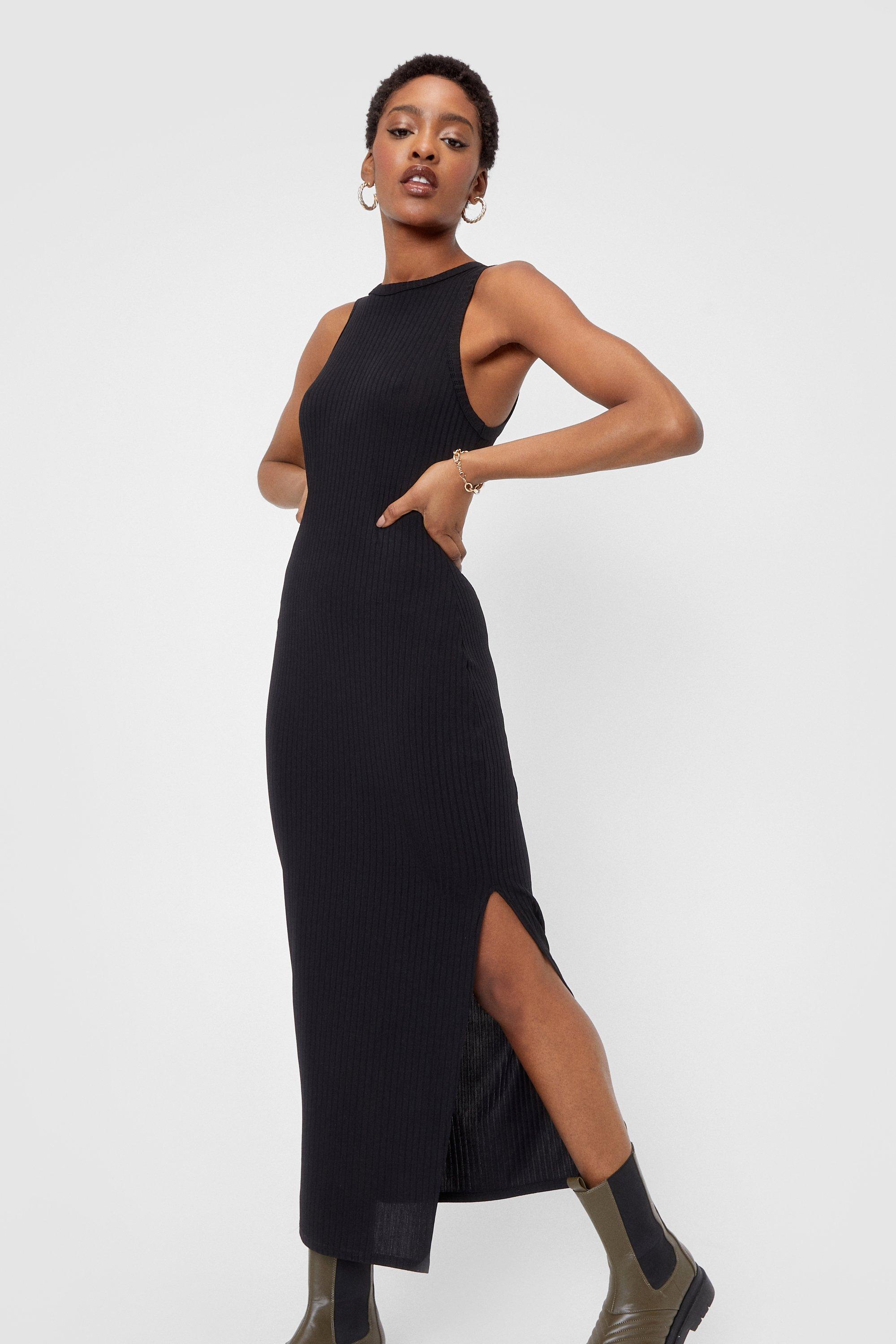 ribbed racer neck dress