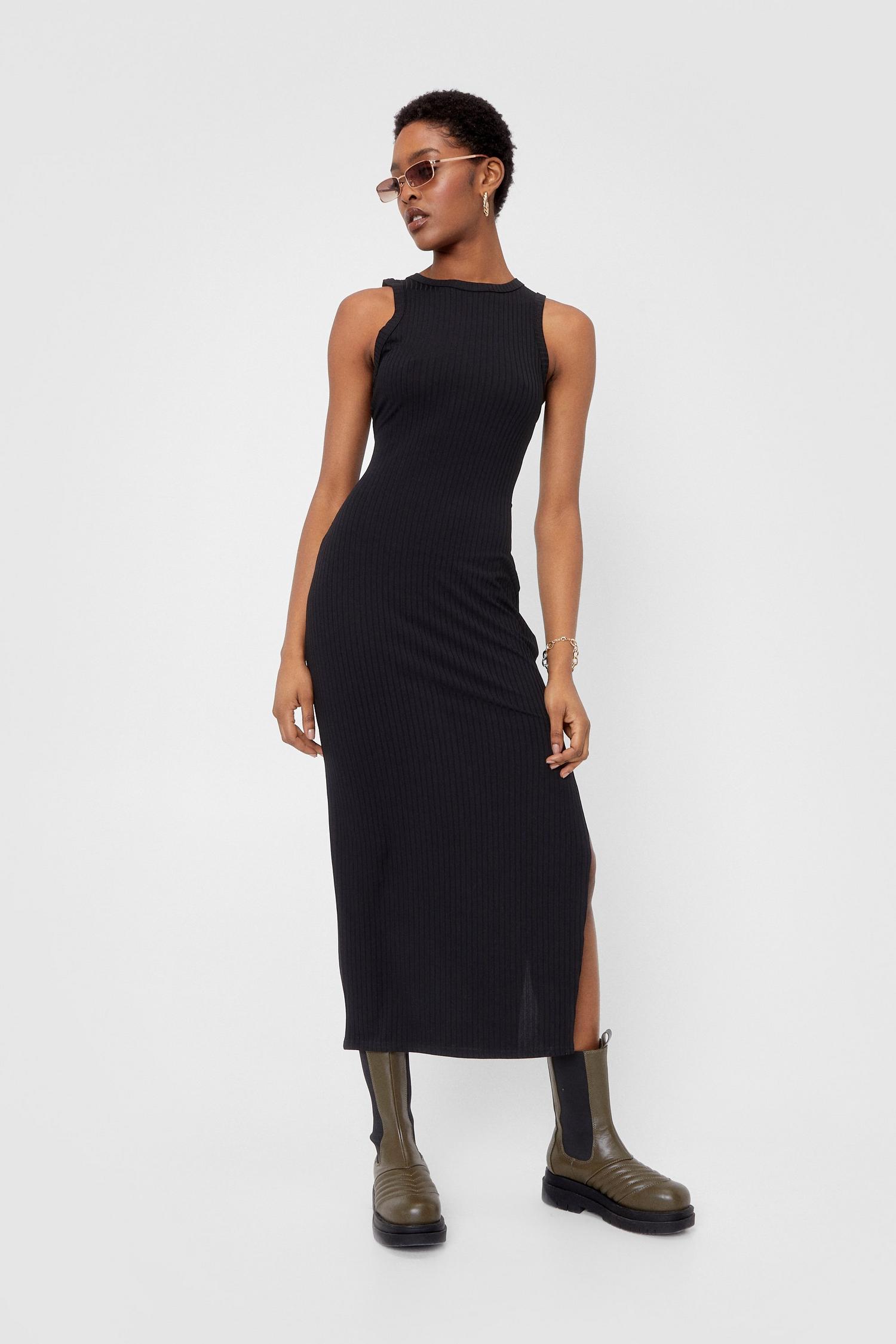 Racerback Wide Ribbed Split Side Maxi Dress | Nasty Gal