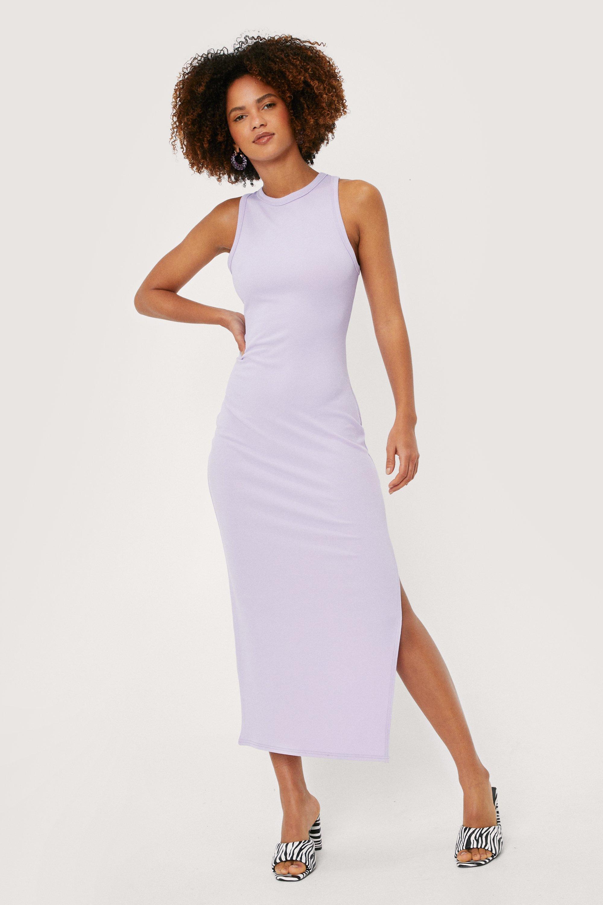 lilac ribbed midi dress