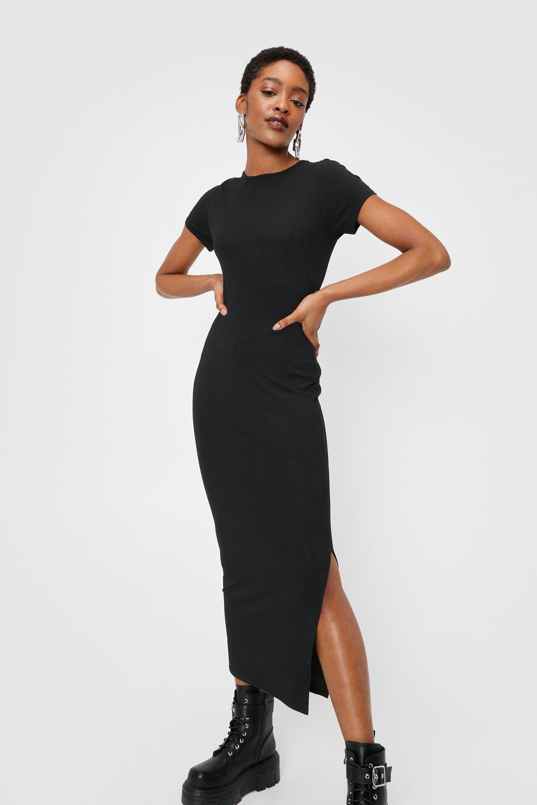 The Flattering Find: BP. Front Slit Rib T-Shirt Dress, I Typically Wear  Colour, but These 23 Black Dresses Make It Worth Switching Things Up