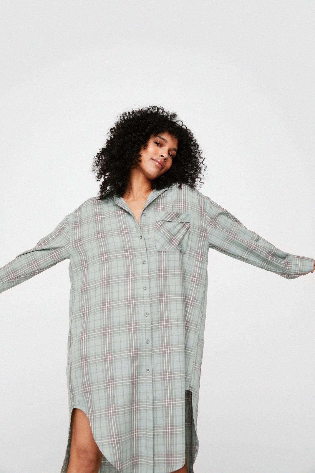Teal Check Out Time Oversized Longline Shirt image number 1