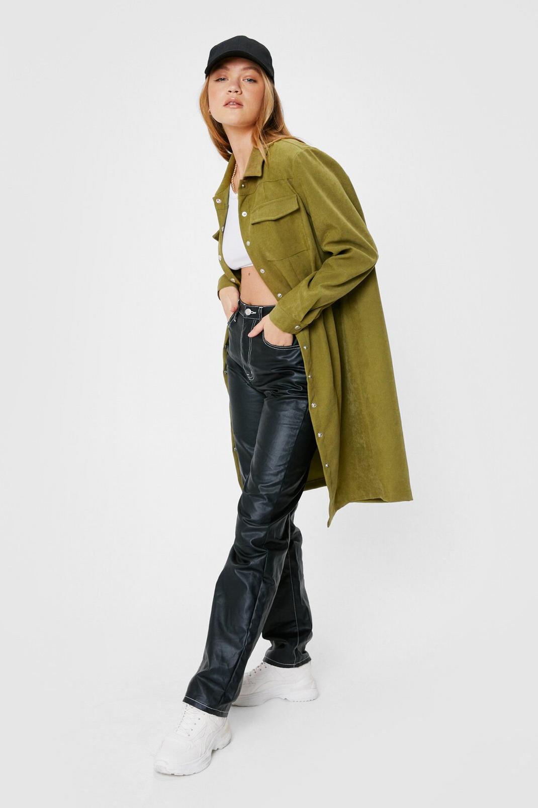 Olive Casual Button Down Longline Shacket image number 1