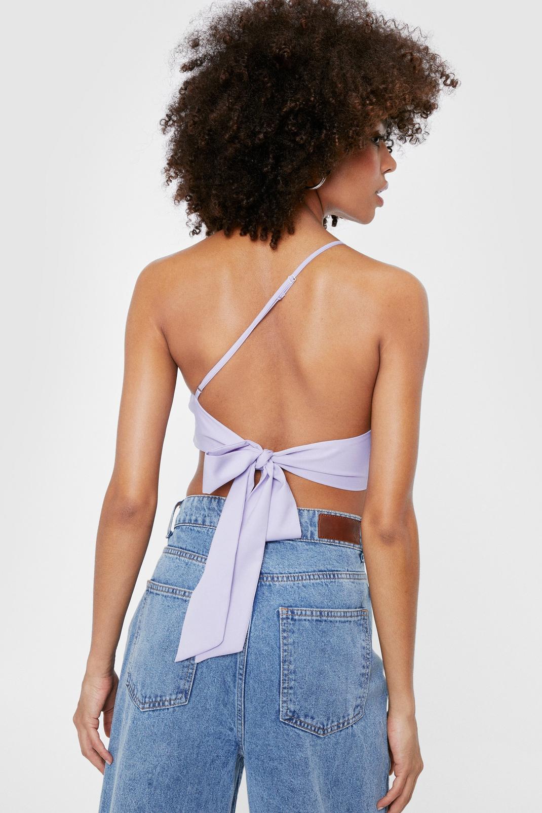 Lilac Aysymmetric Bow Tie Back Crop Top image number 1