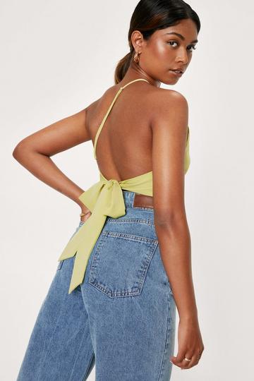 Aysymmetric Bow Tie Back Crop Top lime