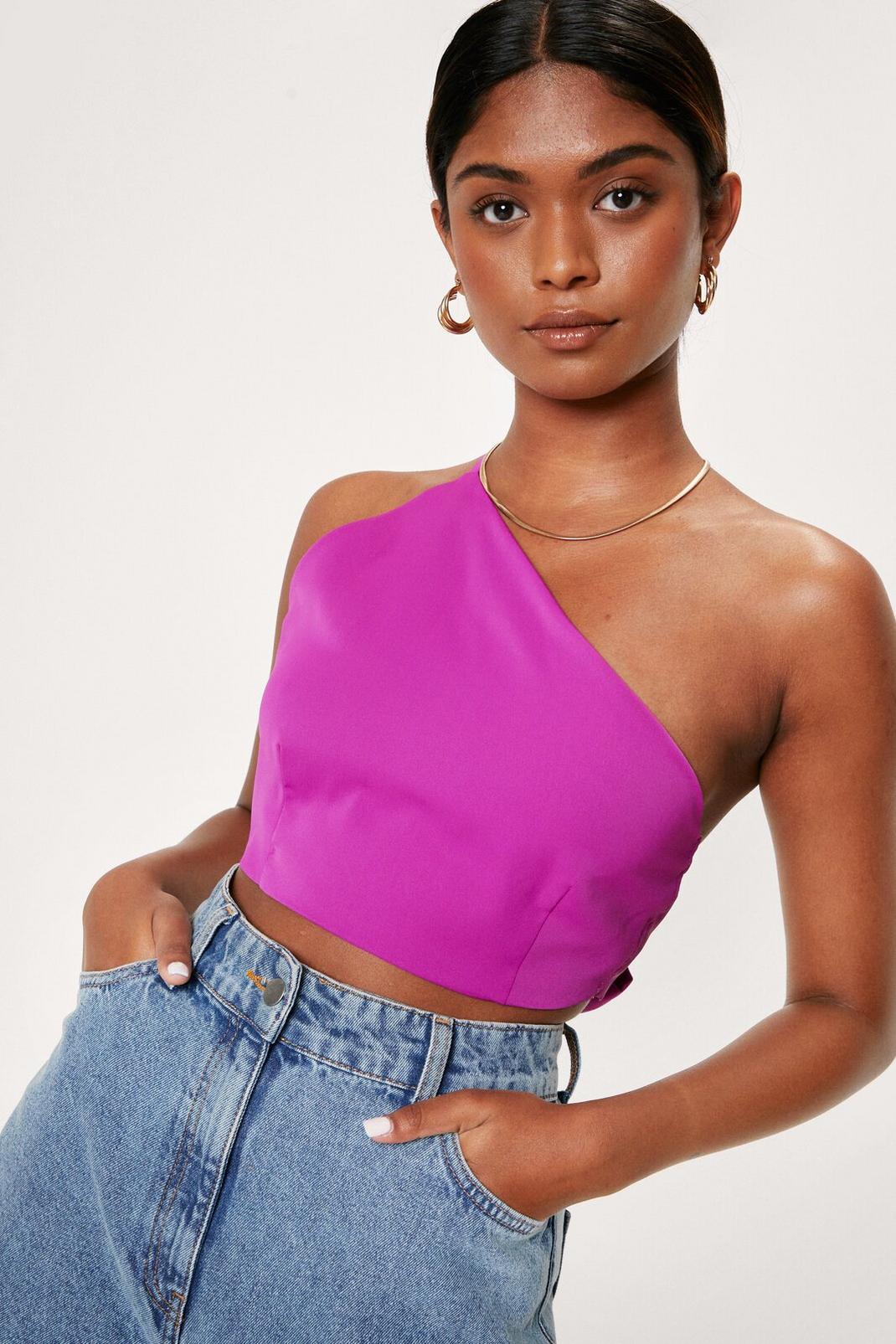 Orchid Aysymmetric Bow Tie Back Crop Top image number 1