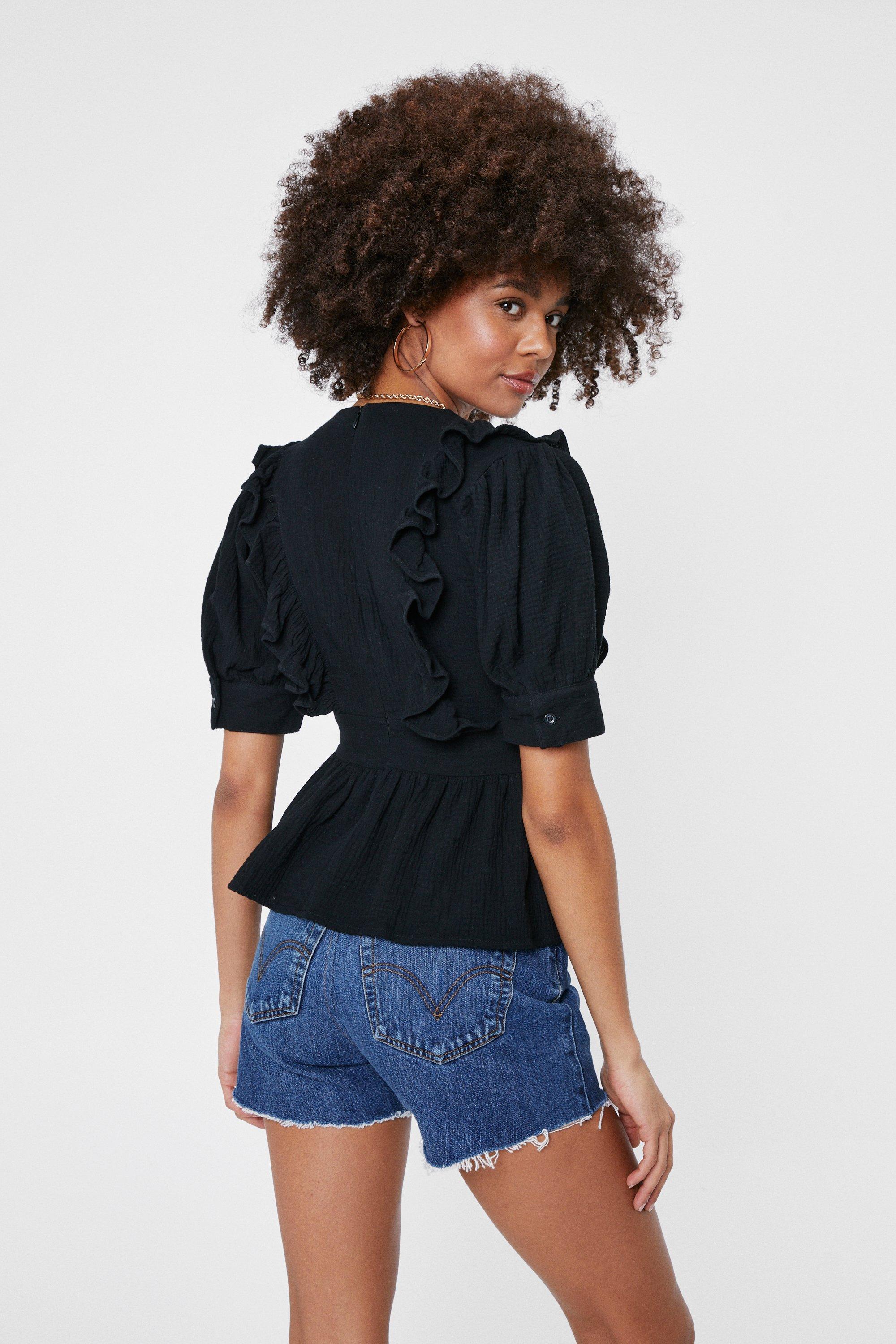 Ruffle v best sale neck blouse