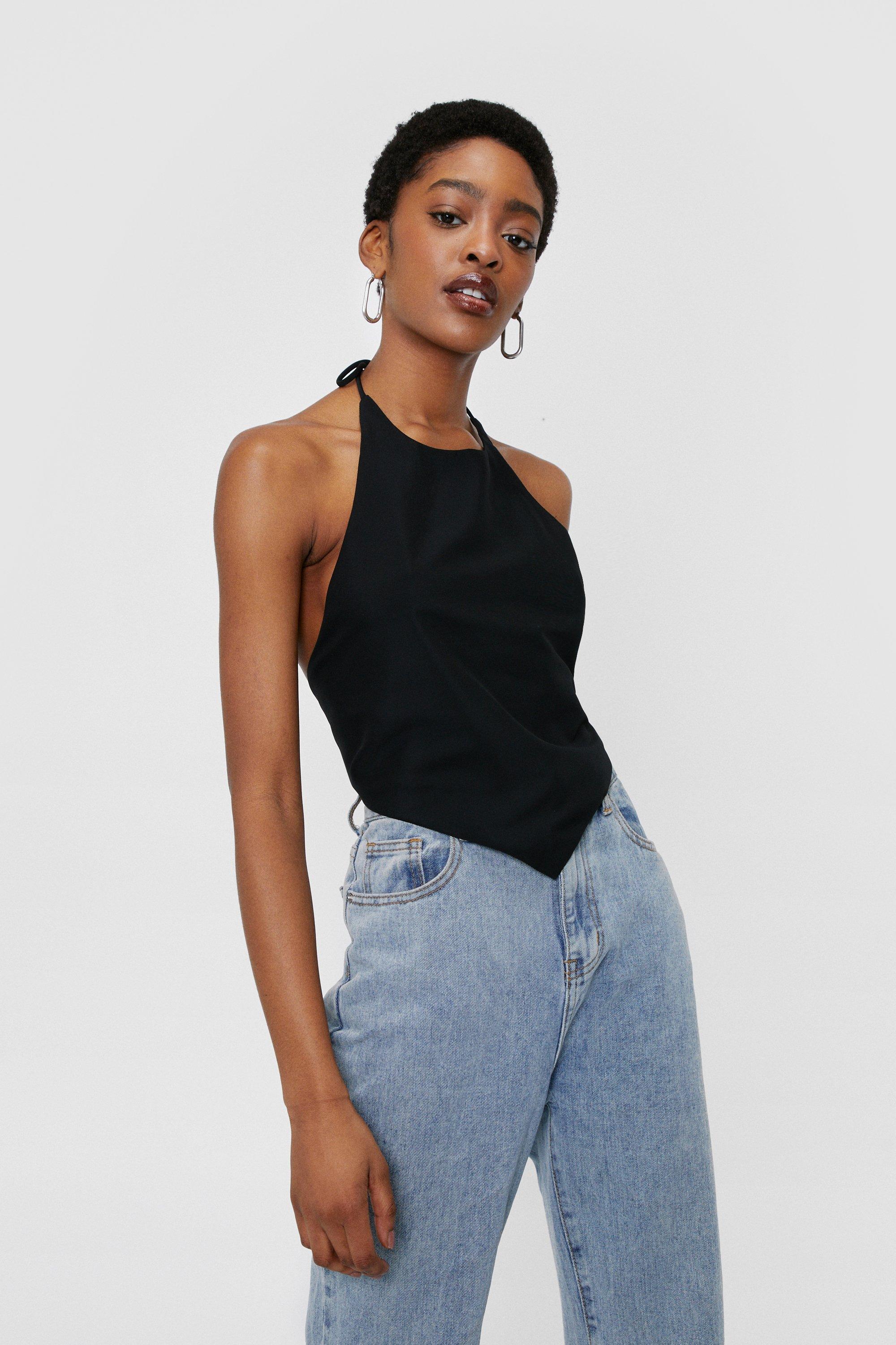 Core Soft Rib Backless Crop Top in Black