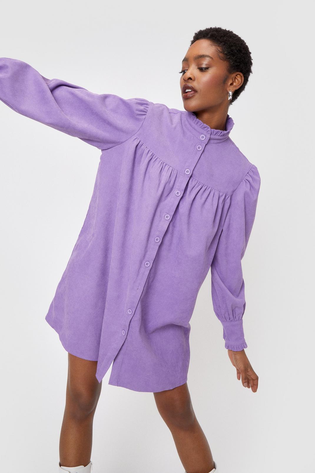 Purple Corduroy High Neck Mini Shirt Dress image number 1