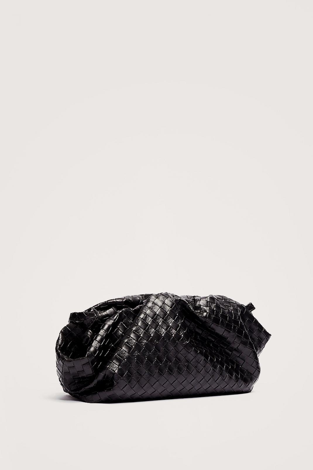 Black Faux Leather Woven Slouchy Crossbody Bag image number 1
