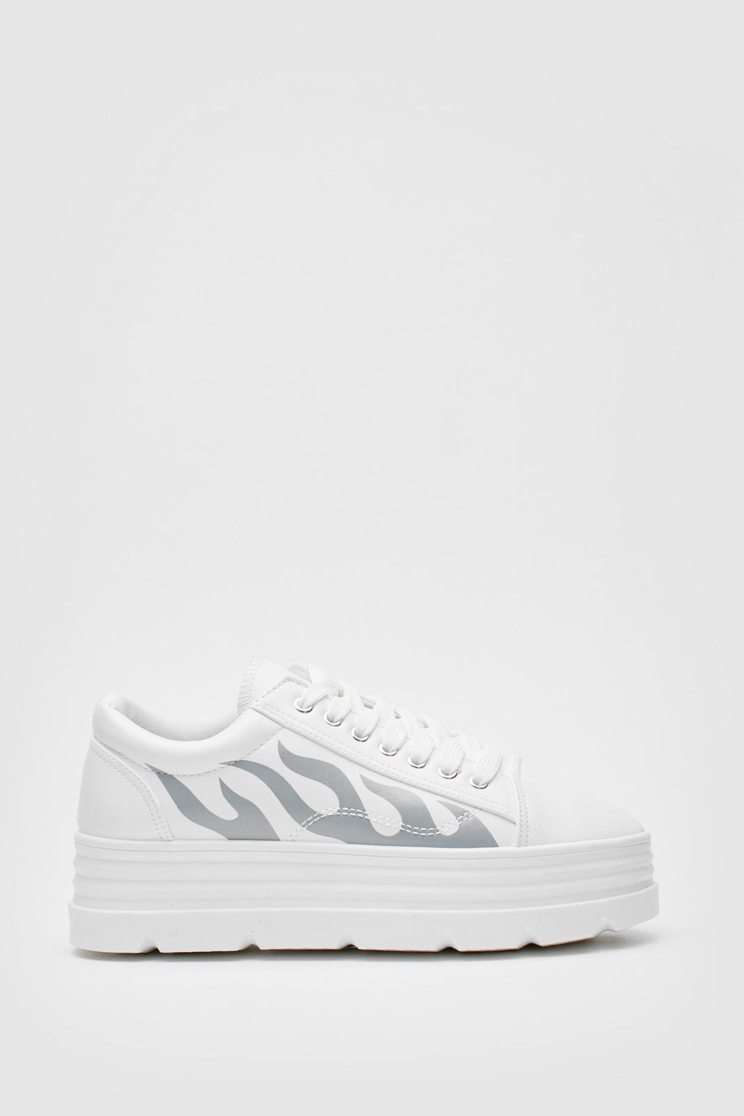 White Faux Leather Flame Chunky Platform Trainer image number 1