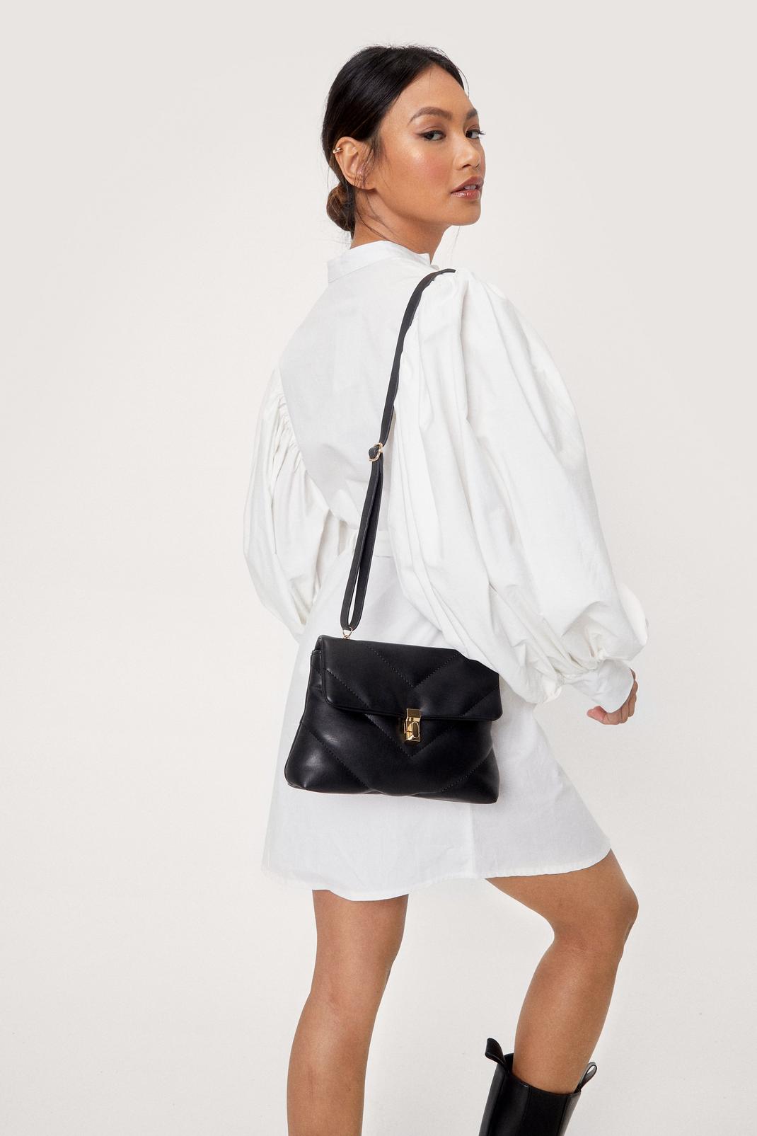 Black Faux Leather Quilted Crossbody Bag image number 1