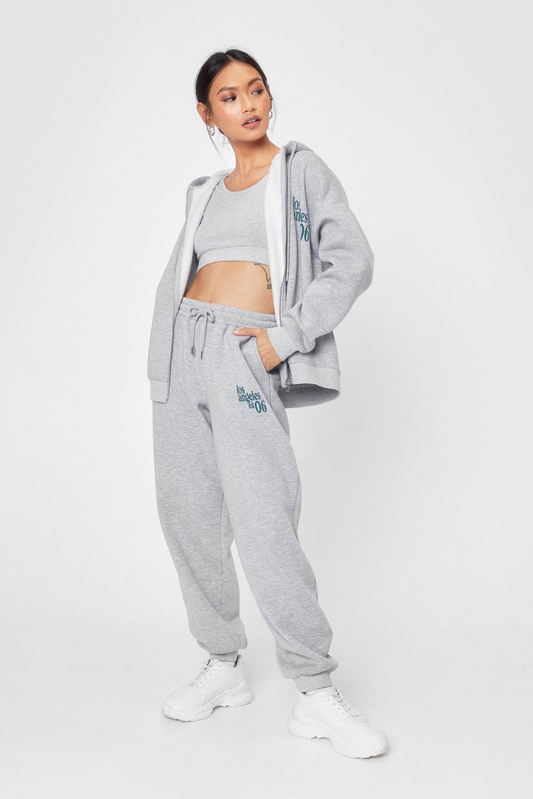 Grey marl LA Graphic Hoodie and Joggers 3-Pc Set image number 1