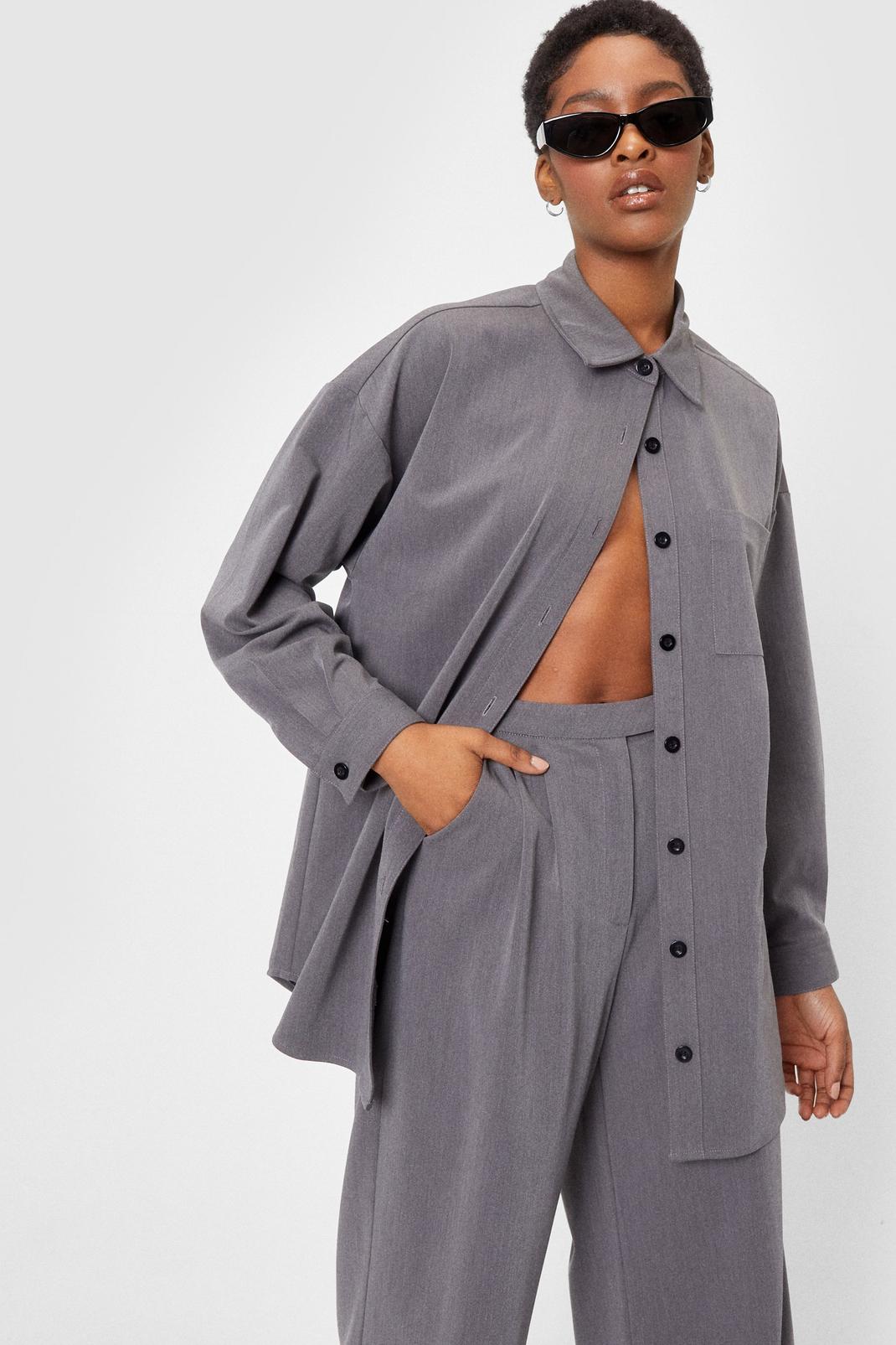 Grey Whatever Suits You Oversized Button-Down Shirt image number 1