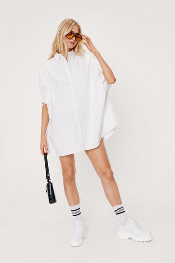 White Oversized Batwing Mini Shirt Dress