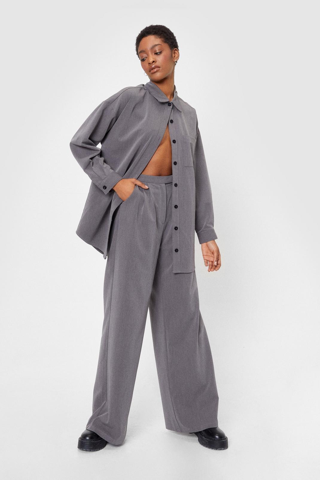 Grey Flowy Wide Leg Suit Trousers image number 1