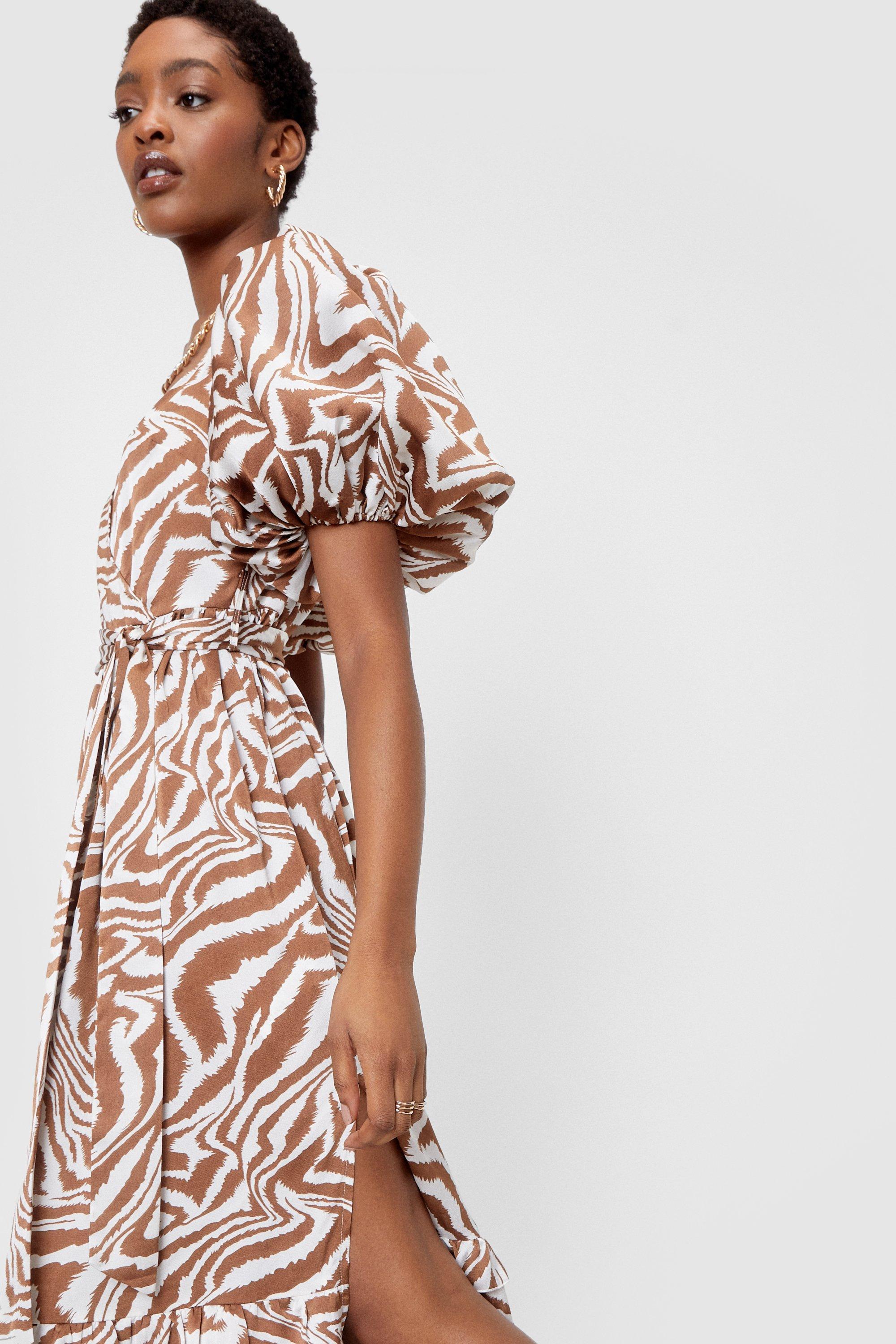 Zebra Puff Sleeve Maxi Wrap Dress | Nasty Gal