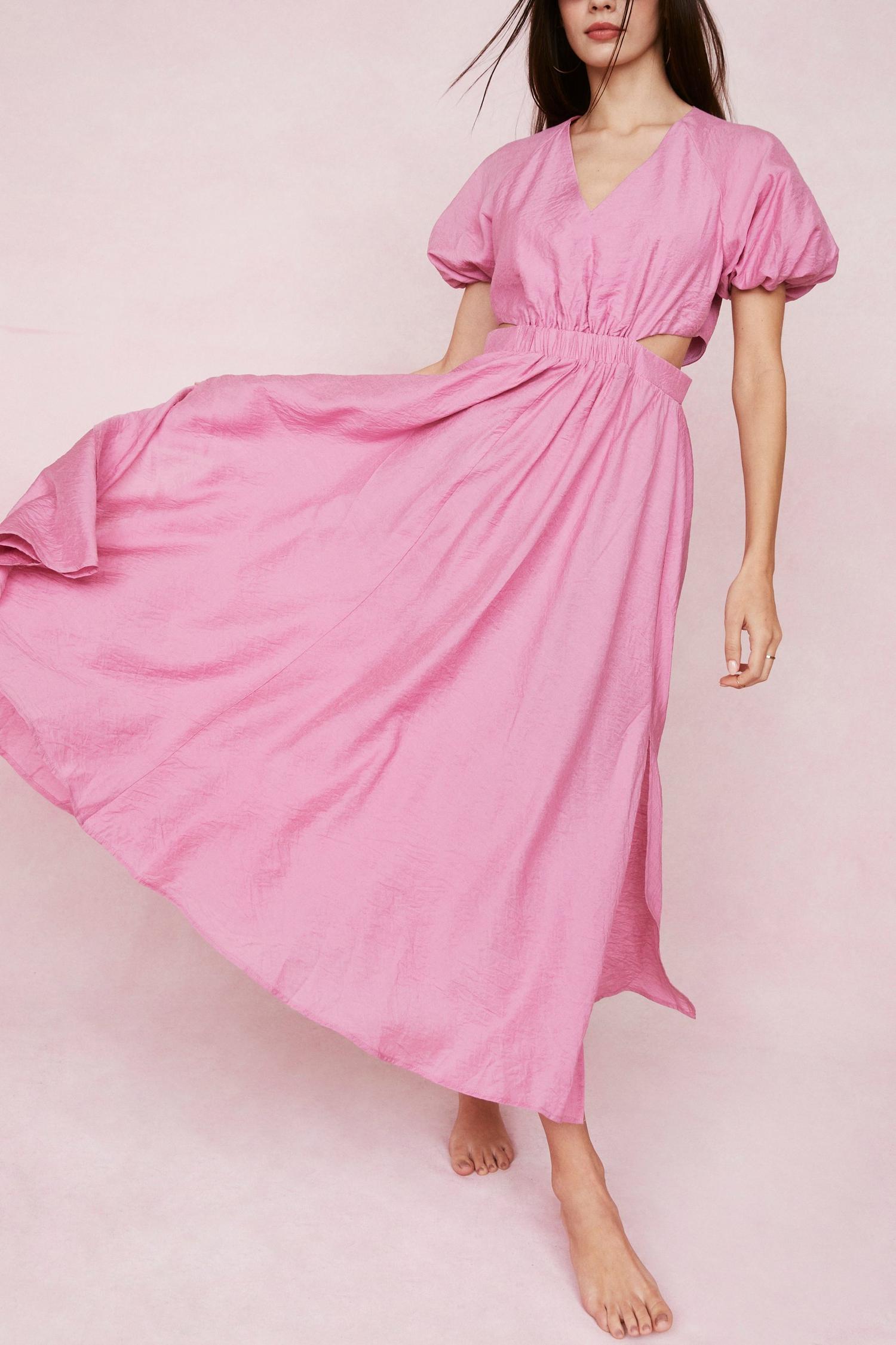 puff sleeve cut out maxi dress