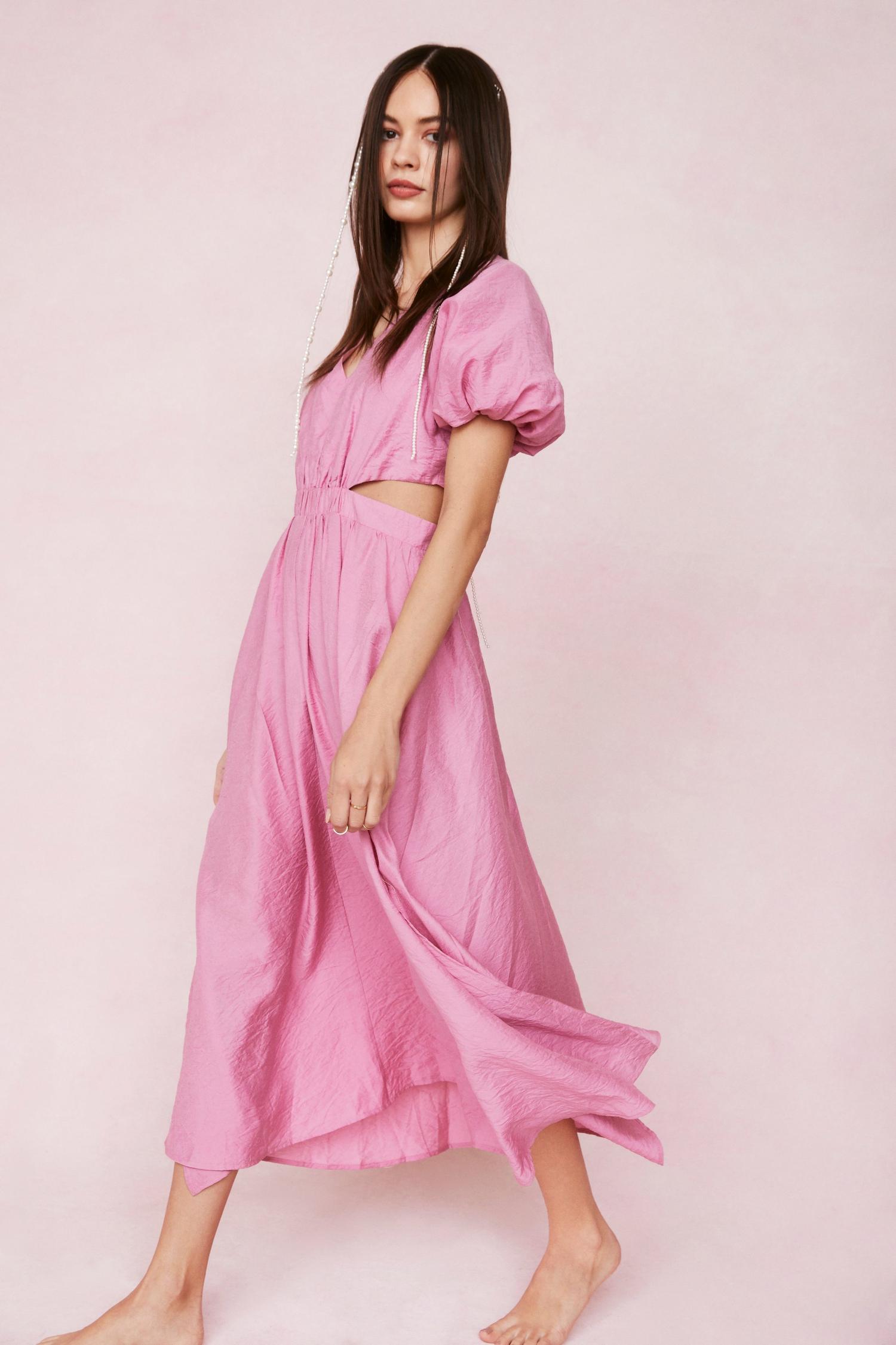 puff sleeve cut out maxi dress