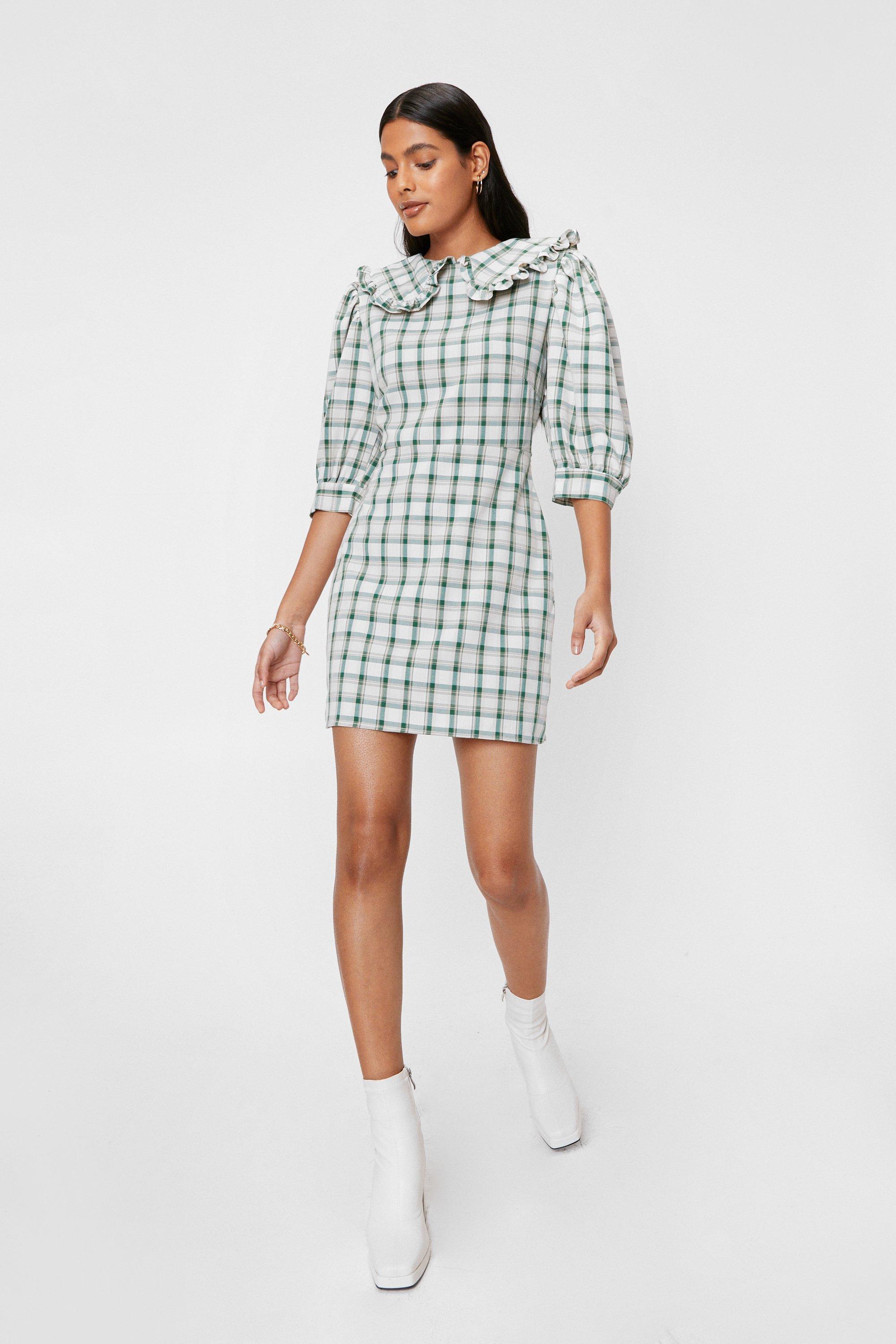 Ruffle Collar Plaid Mini Dress