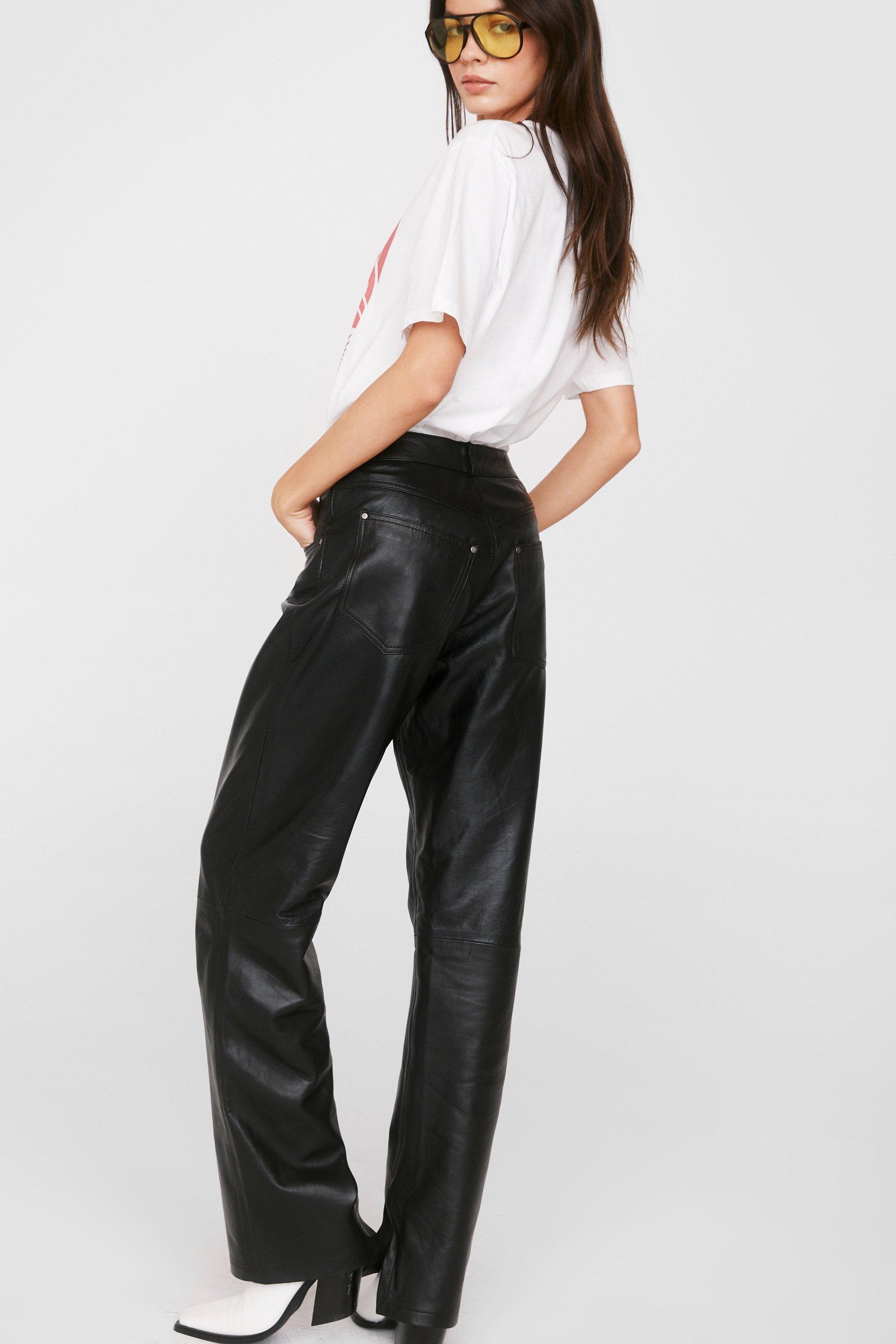 Real Leather Straight Leg High Waisted Pants