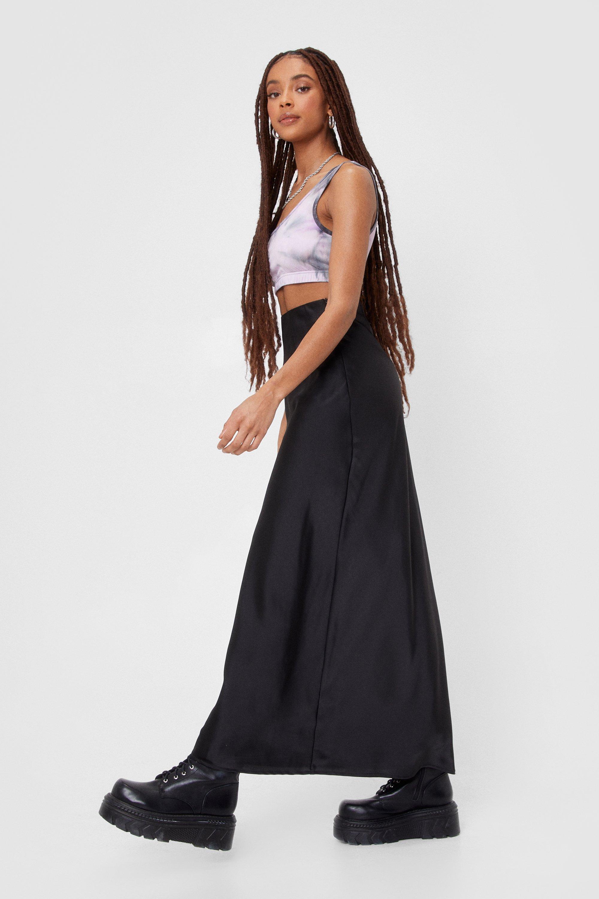 Satin high waisted maxi cheap skirt