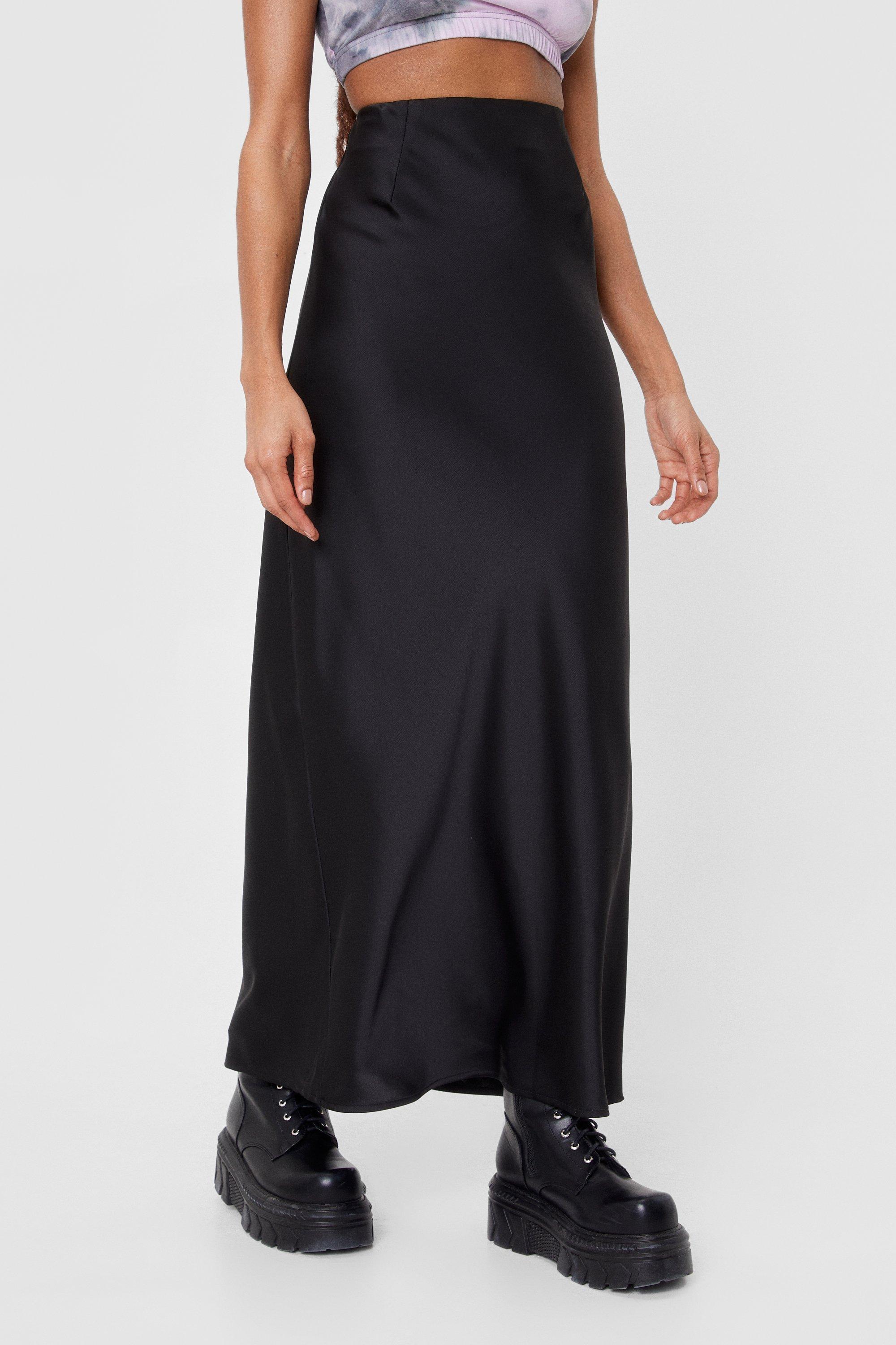 Satin High Waisted Bias Cut Maxi Skirt