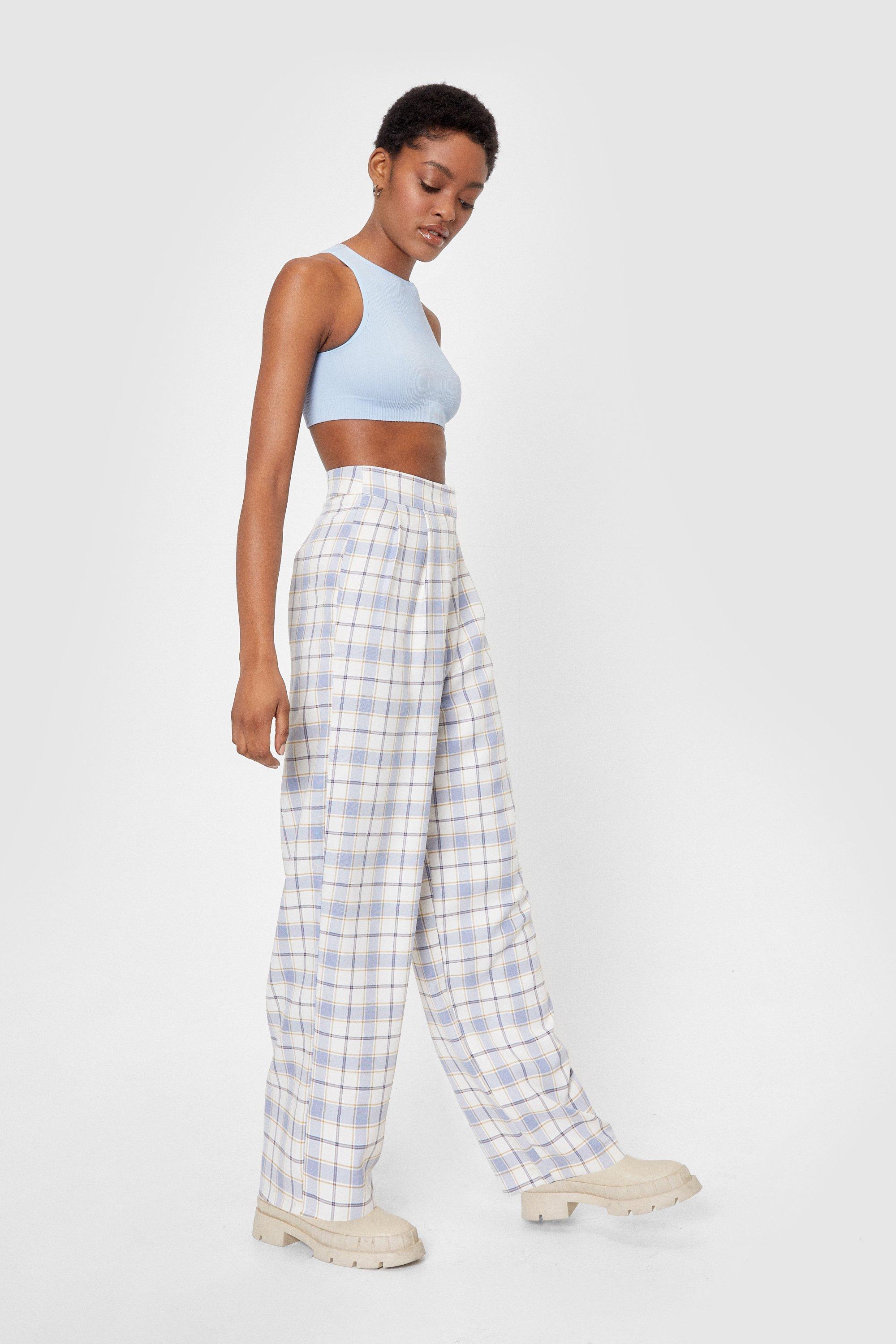 Check Loose Wide Leg Pants