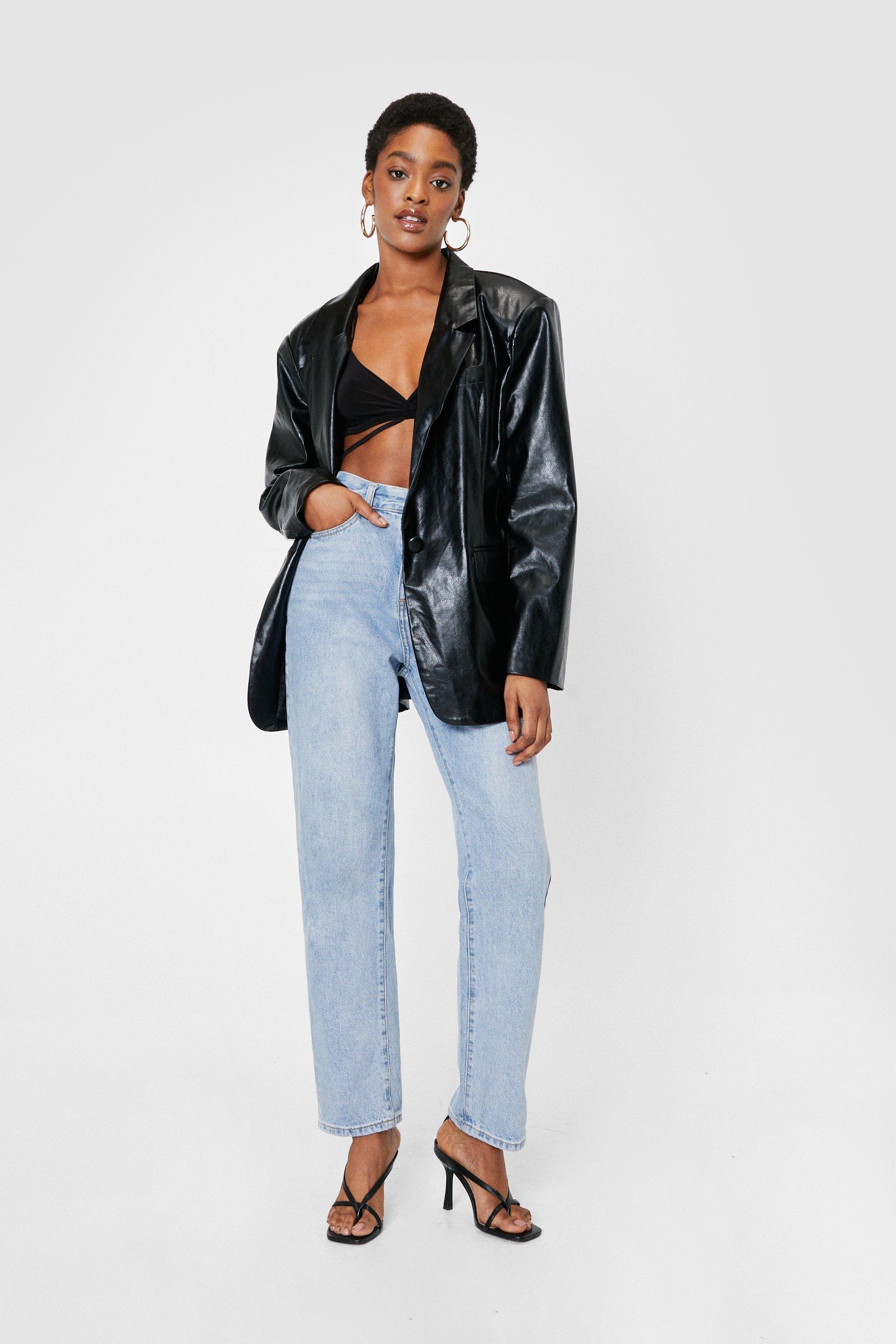 Over-sized Blazer And Jeans, The Coolest Faux Leather Blazer