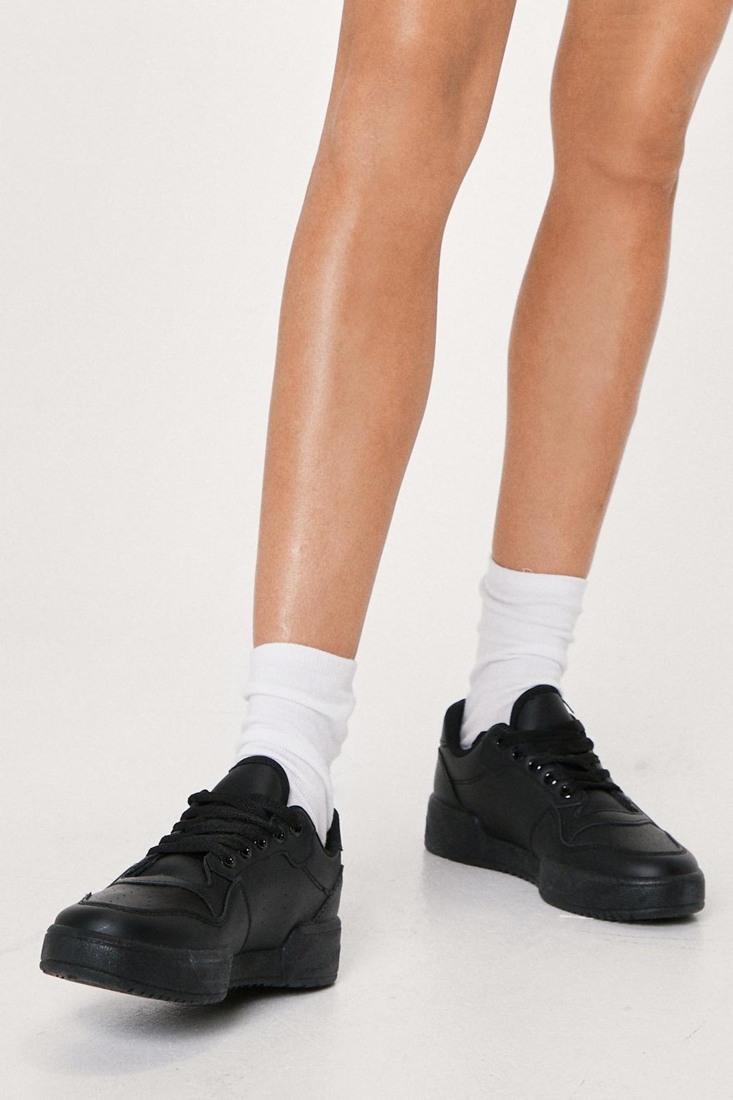 Black Faux Leather Padded Ankle Lace Up Sneakers image number 1