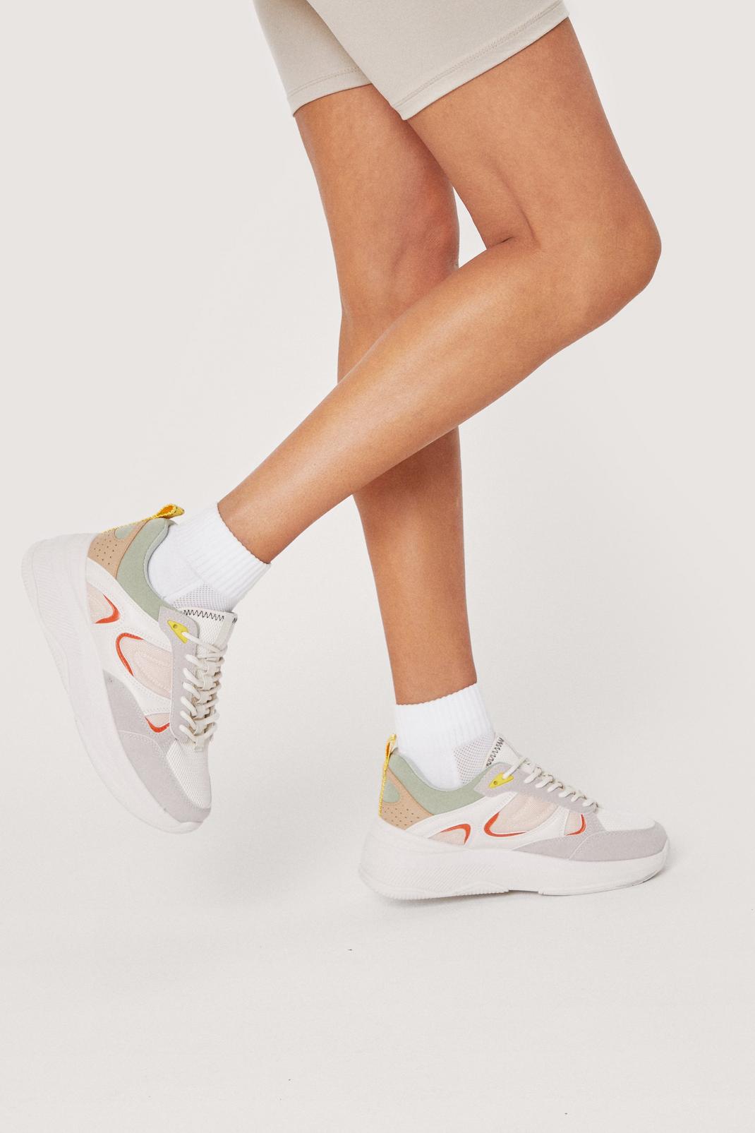 Multi Mixed Fabric Colorblock Chunky Sneakers image number 1