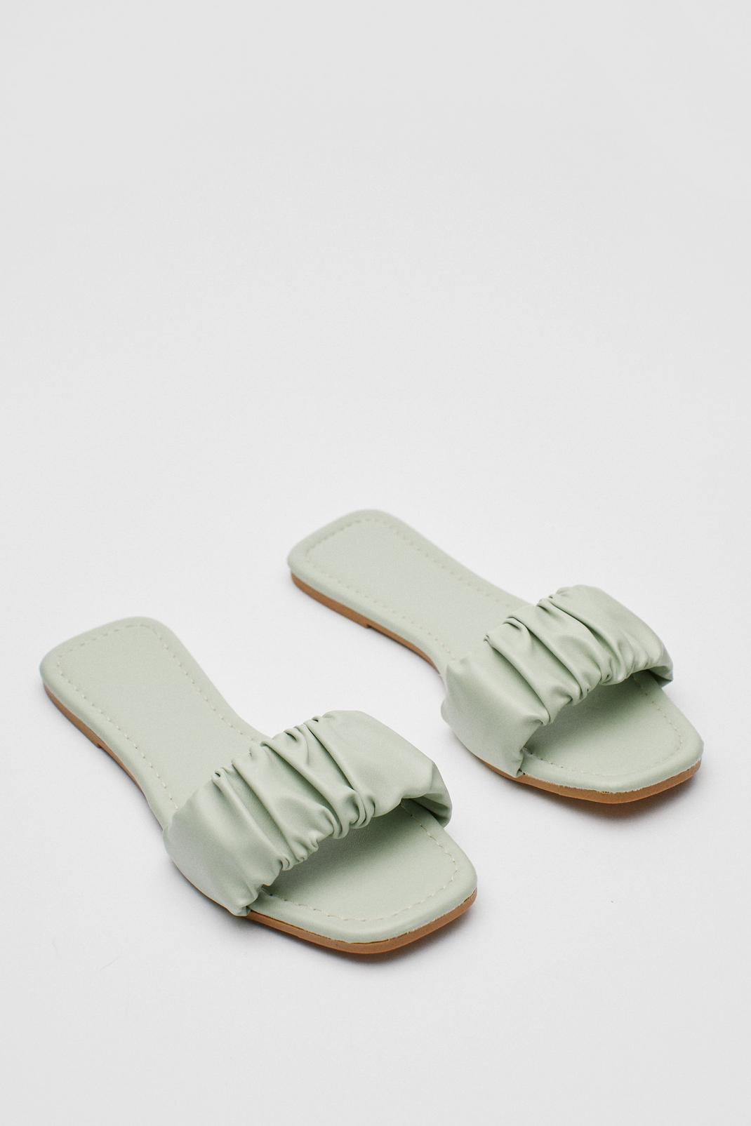 Mint Faux Leather Flat Ruched Square Toe Mules image number 1