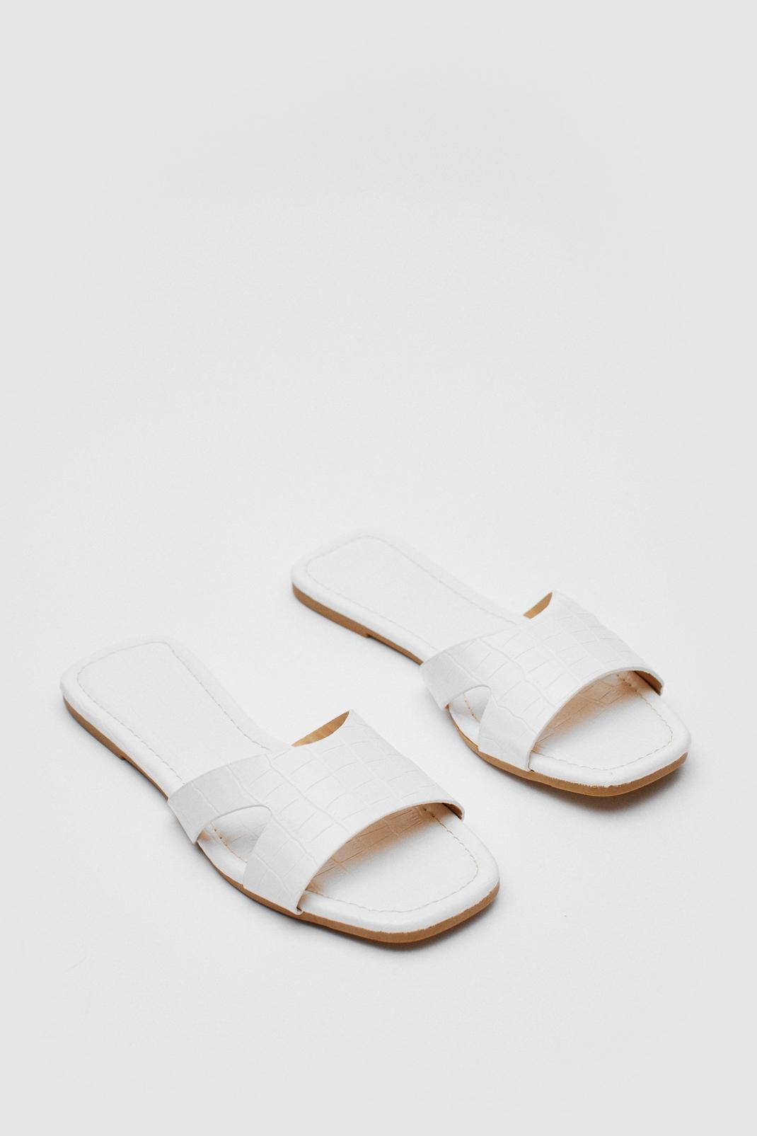White Cut Out Faux Leather Croc Flat Mules image number 1