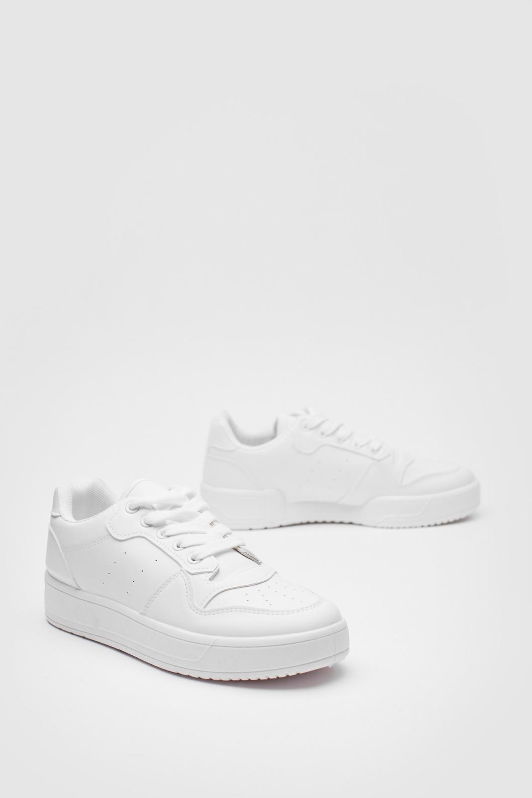 White Faux Leather Lace Up Chunky Sneaker image number 1