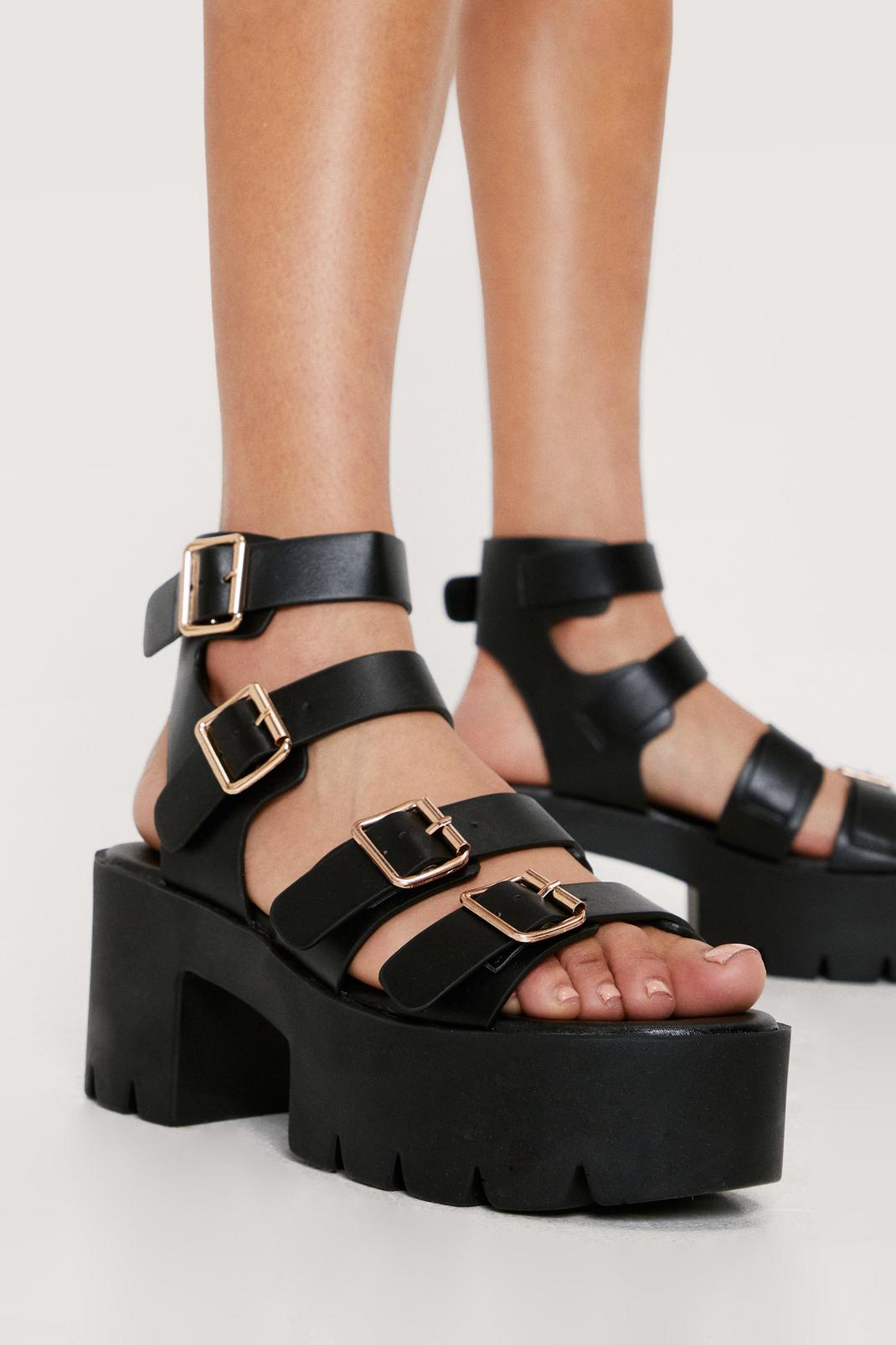 105 Faux Leather Multi Buckle Chunky Sandals image number 2