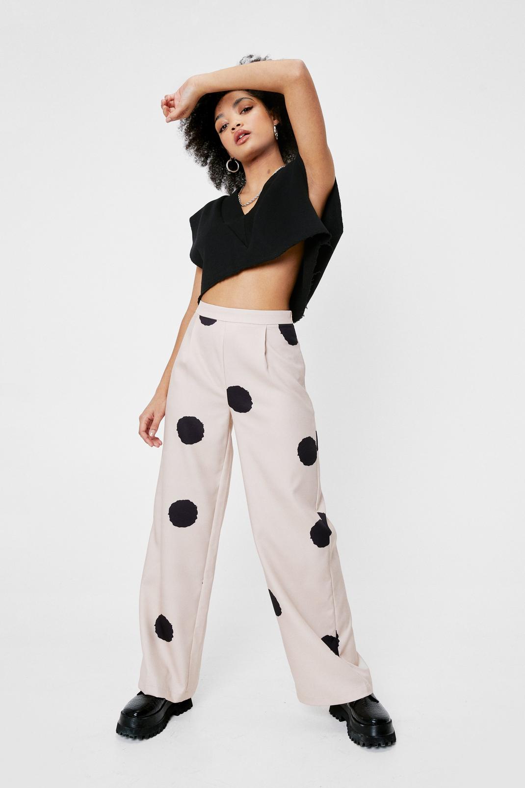 Nude Petite Oversized Polka Dot Wide-Leg Trousers image number 1