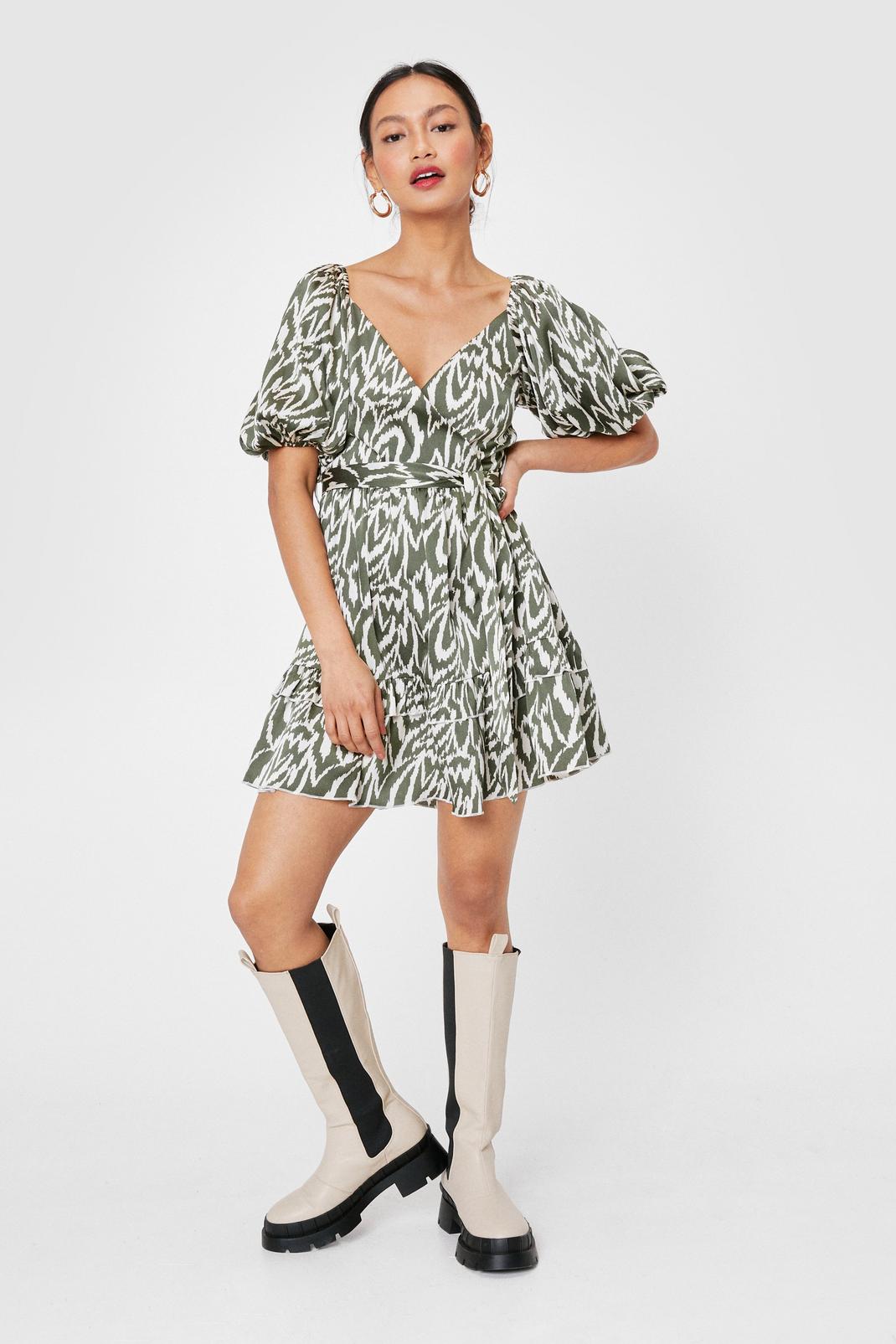 511 Petite Zebra Puff Sleeve Mini Dress image number 2