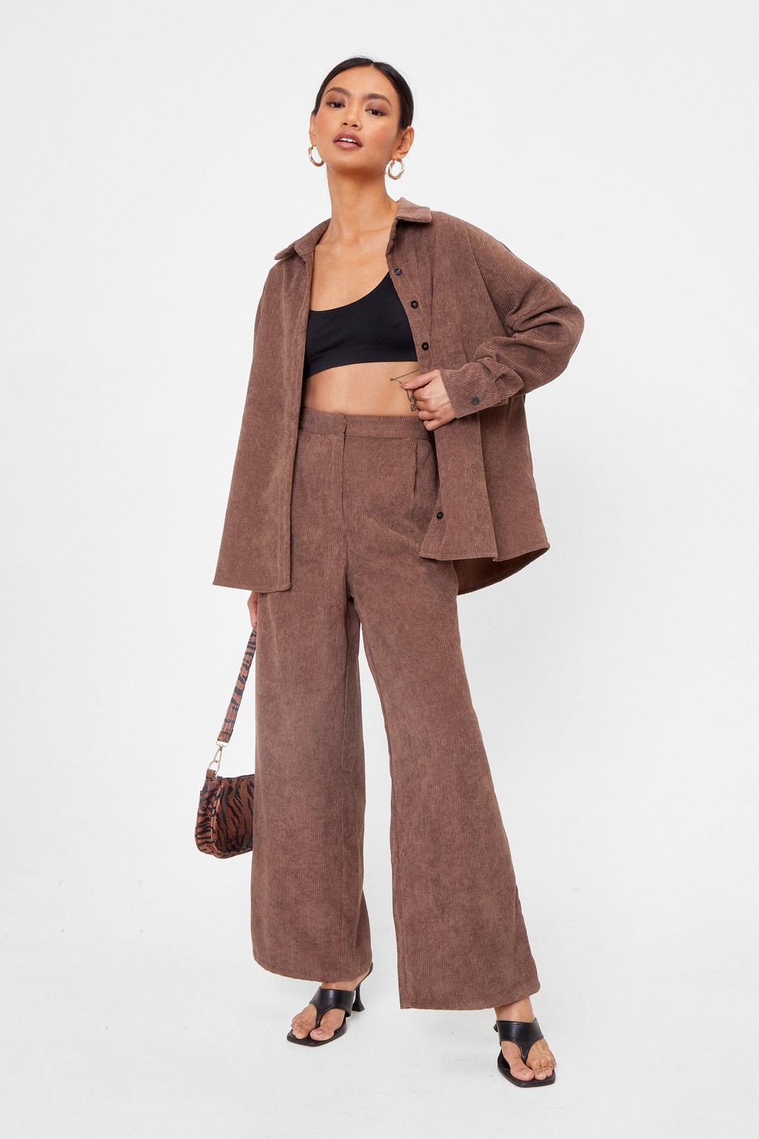 Chocolate Petite Corduroy Wide Leg Trousers image number 1
