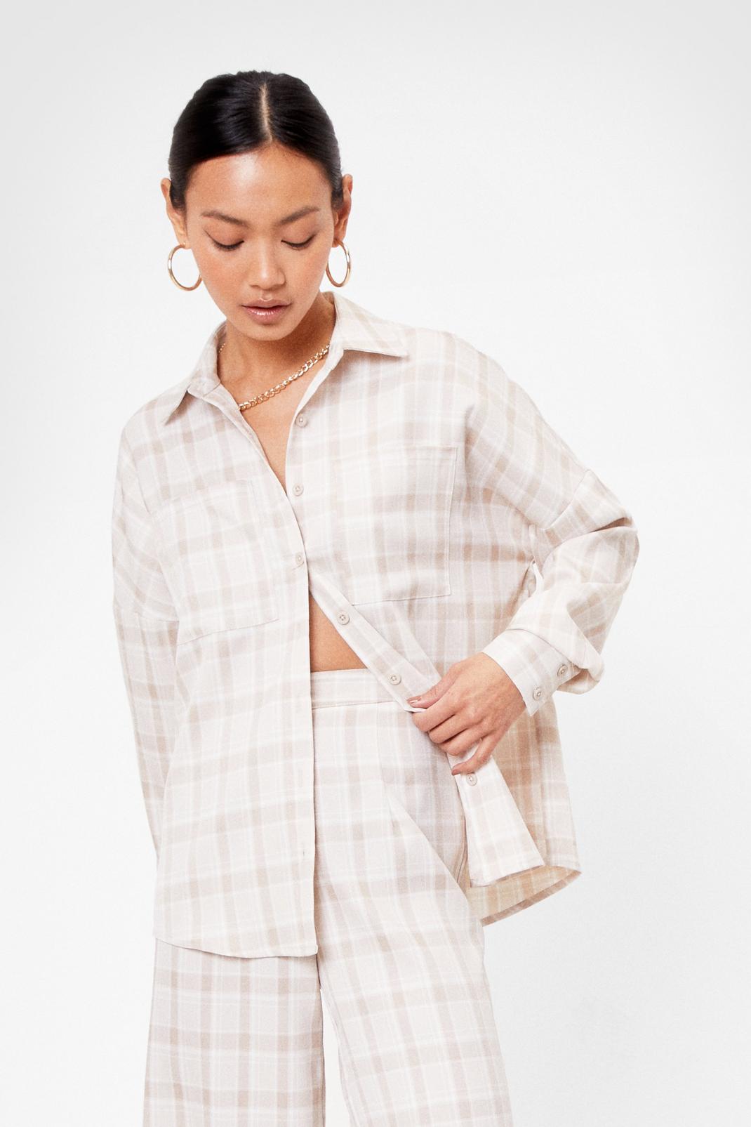 Beige Petite Check Tailored Loose Shirt image number 1