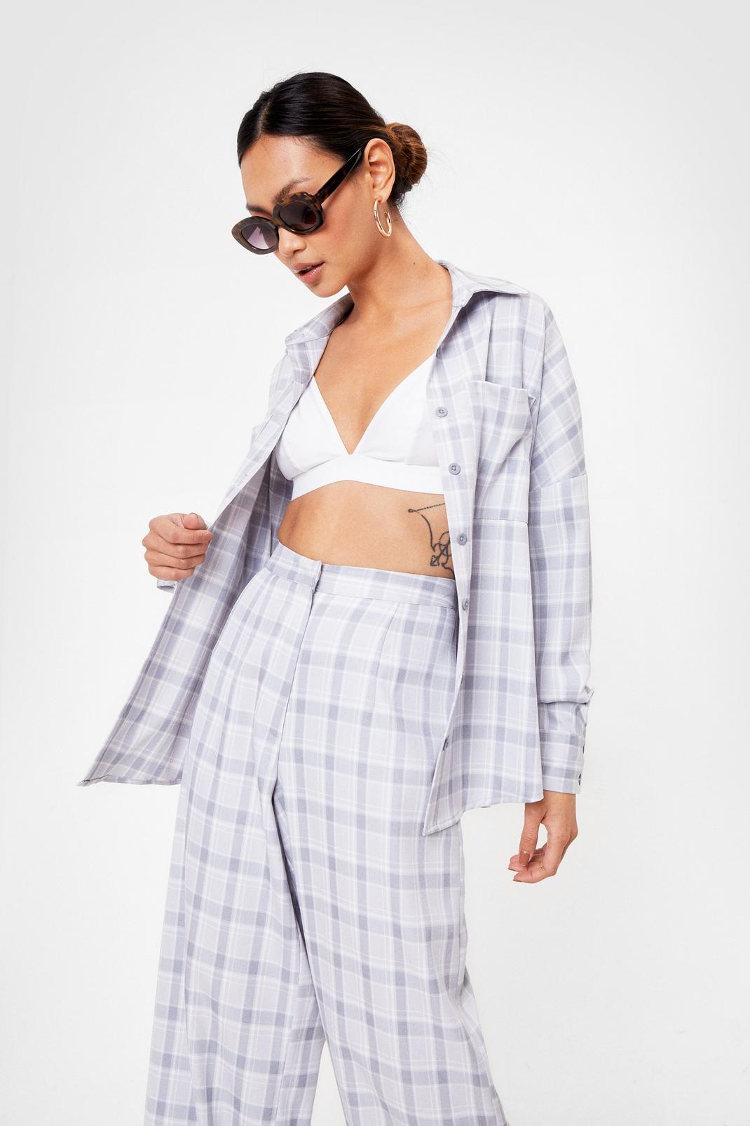 Grey Petite Check Tailored Loose Shirt image number 1