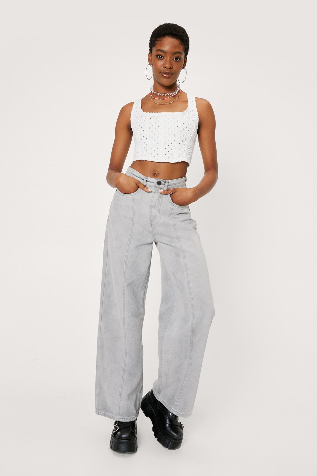Pale grey Exposed Seam Wide Leg Jeans image number 1