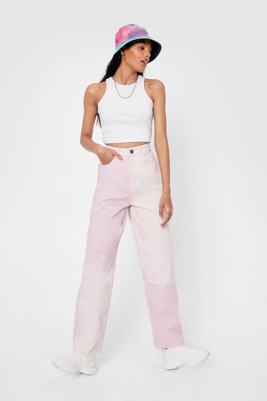 Pink Pastel Colorblock High Waisted Wide Leg Jeans image number 1
