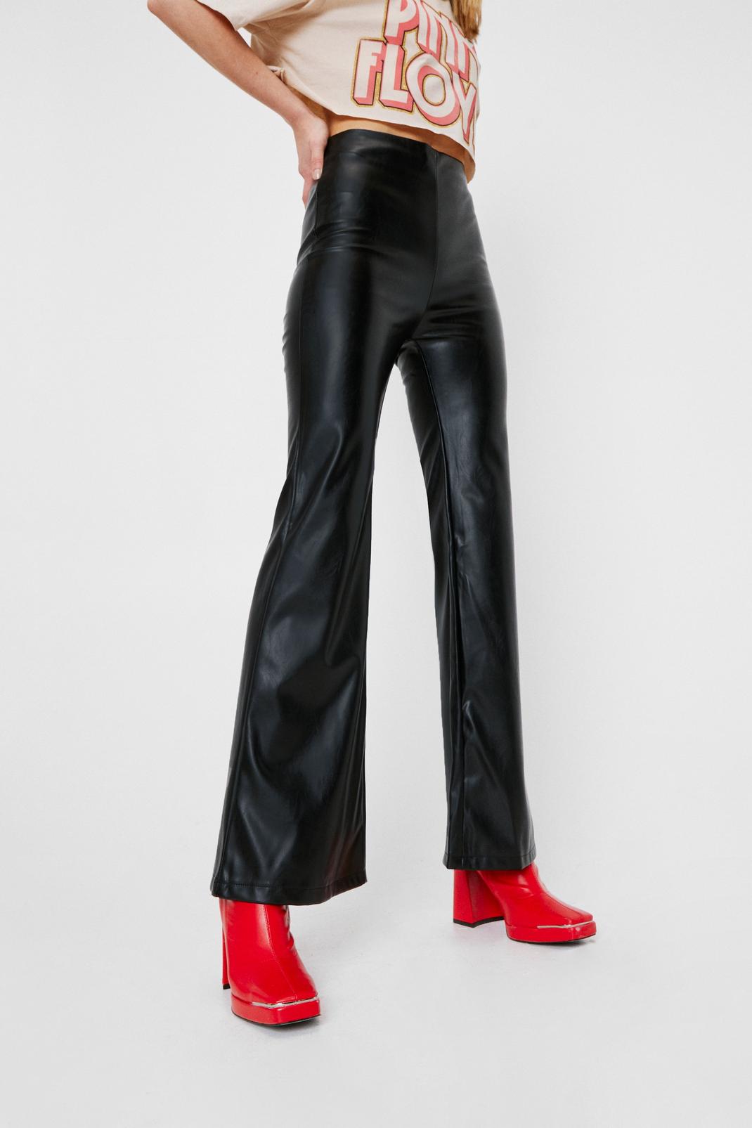 Black Faux Leather High Waisted Flare Pants image number 1