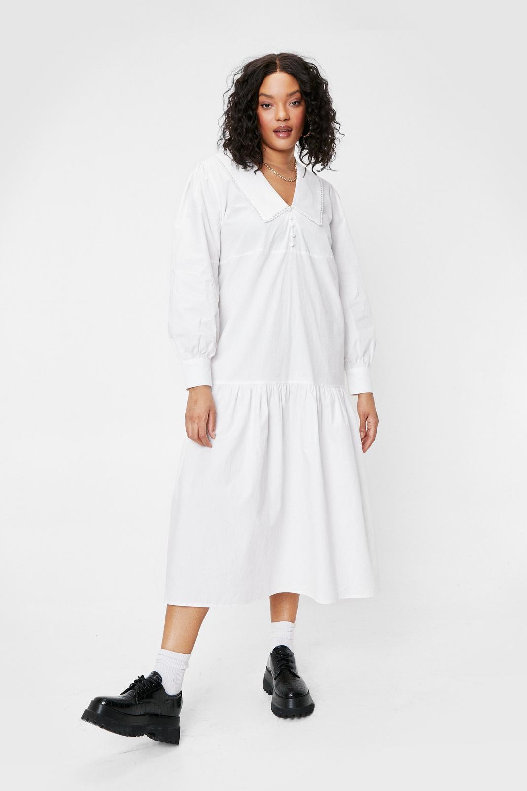 White Plus Size Collar Detail Maxi Dress image number 1