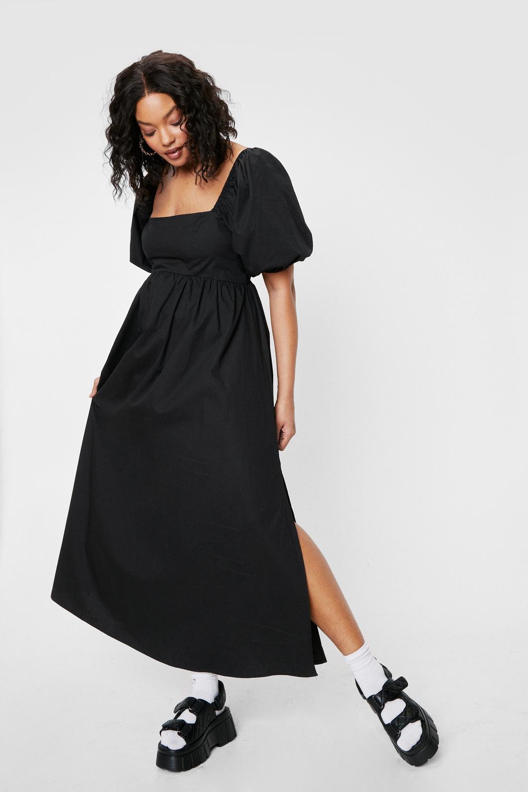 Black Plus Size Puff Sleeve Maxi Dress image number 1