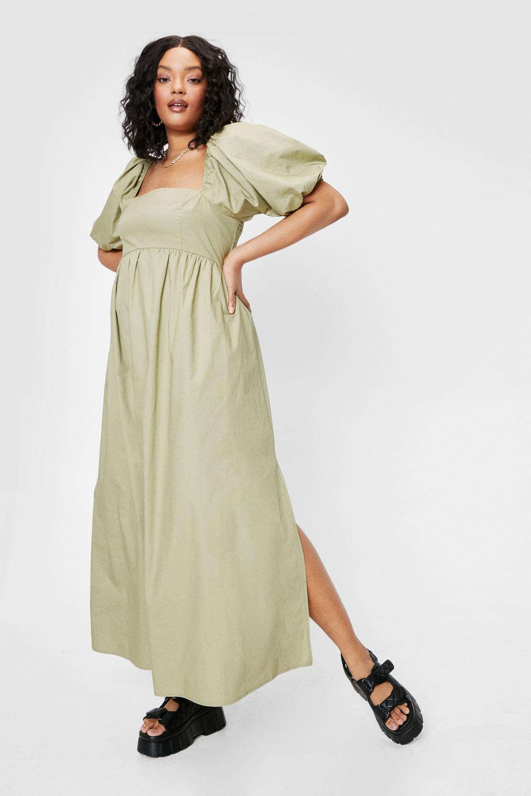 Olive Plus Size Puff Sleeve Maxi Dress image number 1